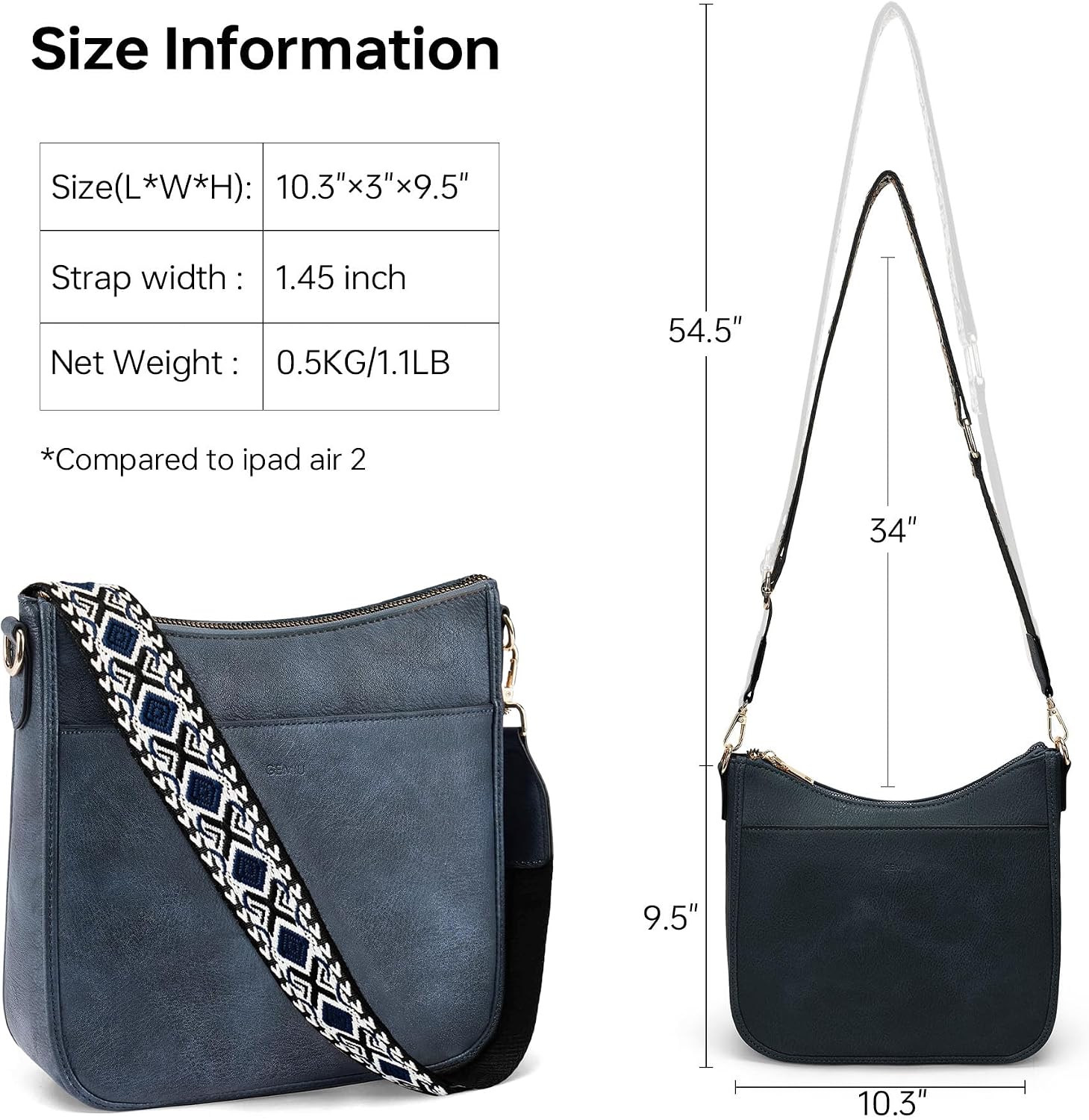 Condition photo showing New/Like New for gemiu crossbody bags for women hobo travel work crossbody purses for women shoulder purse with adjustable wide strap blue