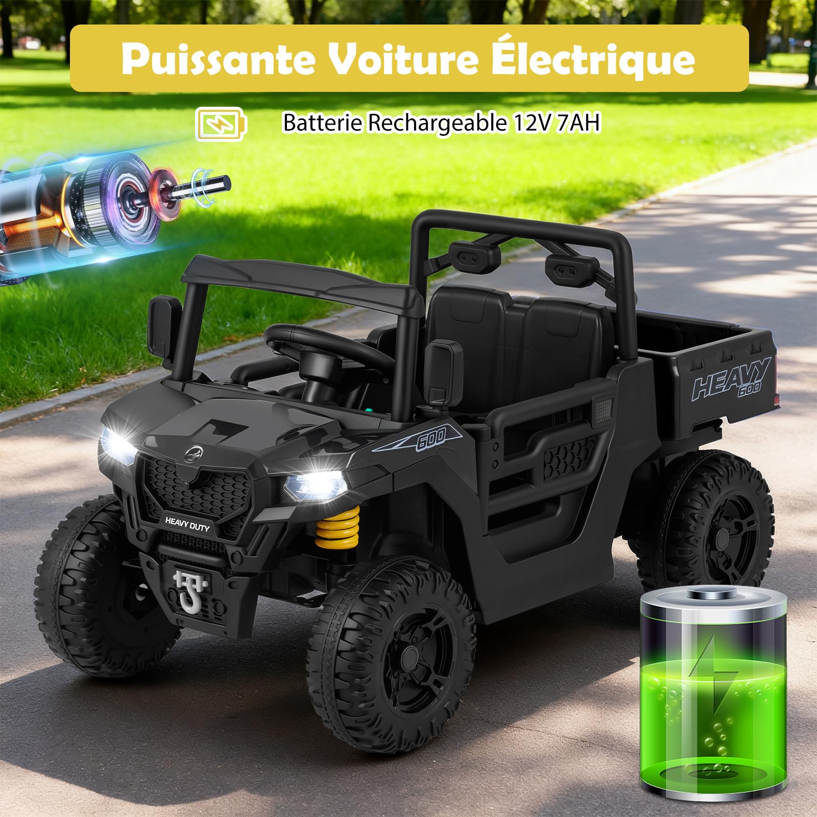 COSTWAY 12V Voiture Électrique Enfant avec Télécommande & Benne, Véhicule Électrique avec Lumières LED & Musique & Klaxon, Démarrage Lent, 3-5 km/h, Charge 30kg,Tracteur Enfant pour 3-8 Ans (Noir)