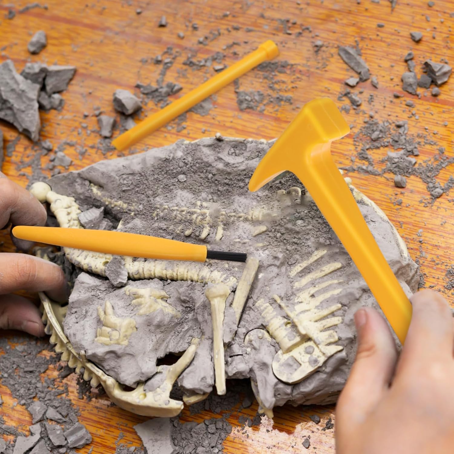 BESTonZON 3sets Dinosaur Digging Tool Kit Archaeological Excavation Tools Set Hammer Chisel and Brush for Boys and Girls Exploration and Gem Digging Activities