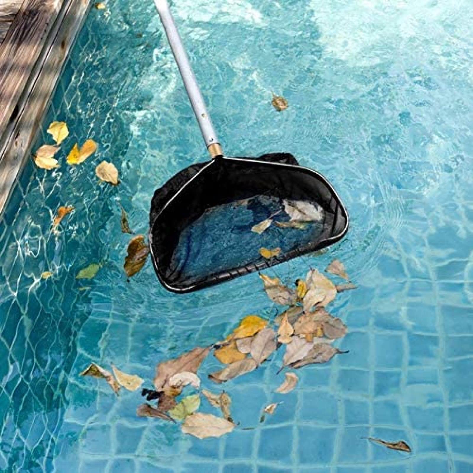 Red para Piscina, Skimmer para Piscina con Estructura metálica Resistente, Red de Limpieza para Piscina con Bolsa Profunda, para Limpiar Hojas y escombros de la Piscina,Black