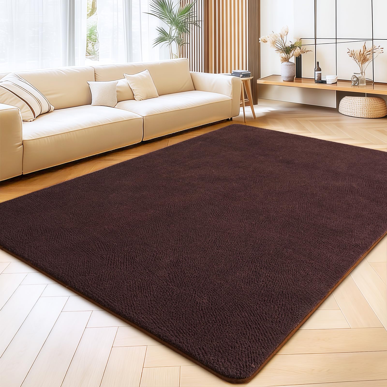 Rezutan Rugs for Living Room Ultra Soft Fluffy Shaggy Carpet Washable Non-Slip Area Rug for Bedroom & Kids Room Cosy Indoor Floor Mat, 120X160cm, Brown