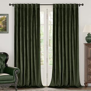 BGment Olive Green Velvet Blackout Curtains 52x84 Inch - Thermal Insulated Room Darkening Drapes, Back Tab Rod Pocket, 2 Panels for Living Room