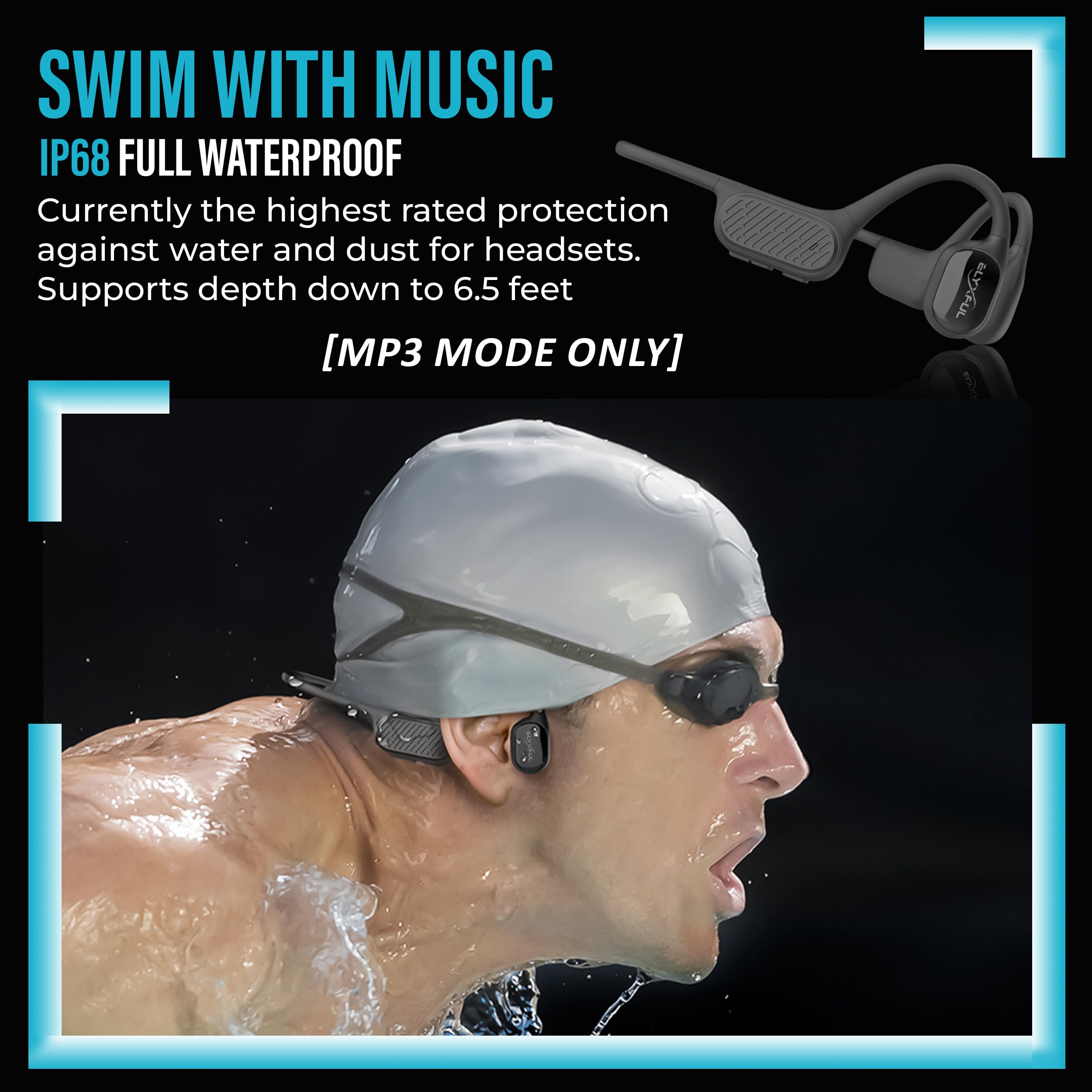 Bone Conduction Swimming Headphones IP68 Waterproof Bluetooth - Dettaglio