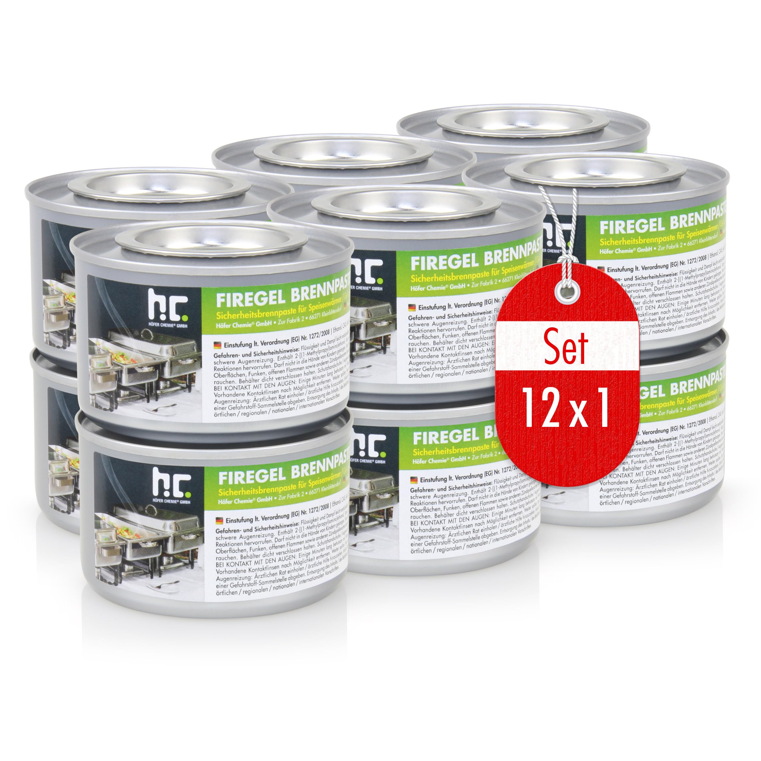 Höfer Chemie Pâtes Combustibles 200 g Lot de 12 – Bioéthanol Réutilisable Durée 2,5 Heures