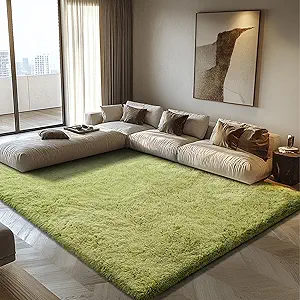 Shag Area Rug for Bedroom 4x6,Green Fluffy Area Rugs for Living Room,Soft Fuzzy Rug Non-Shedding Indoor Plush Carpet for Kids Bedroom Nursery Dorm Home Decor