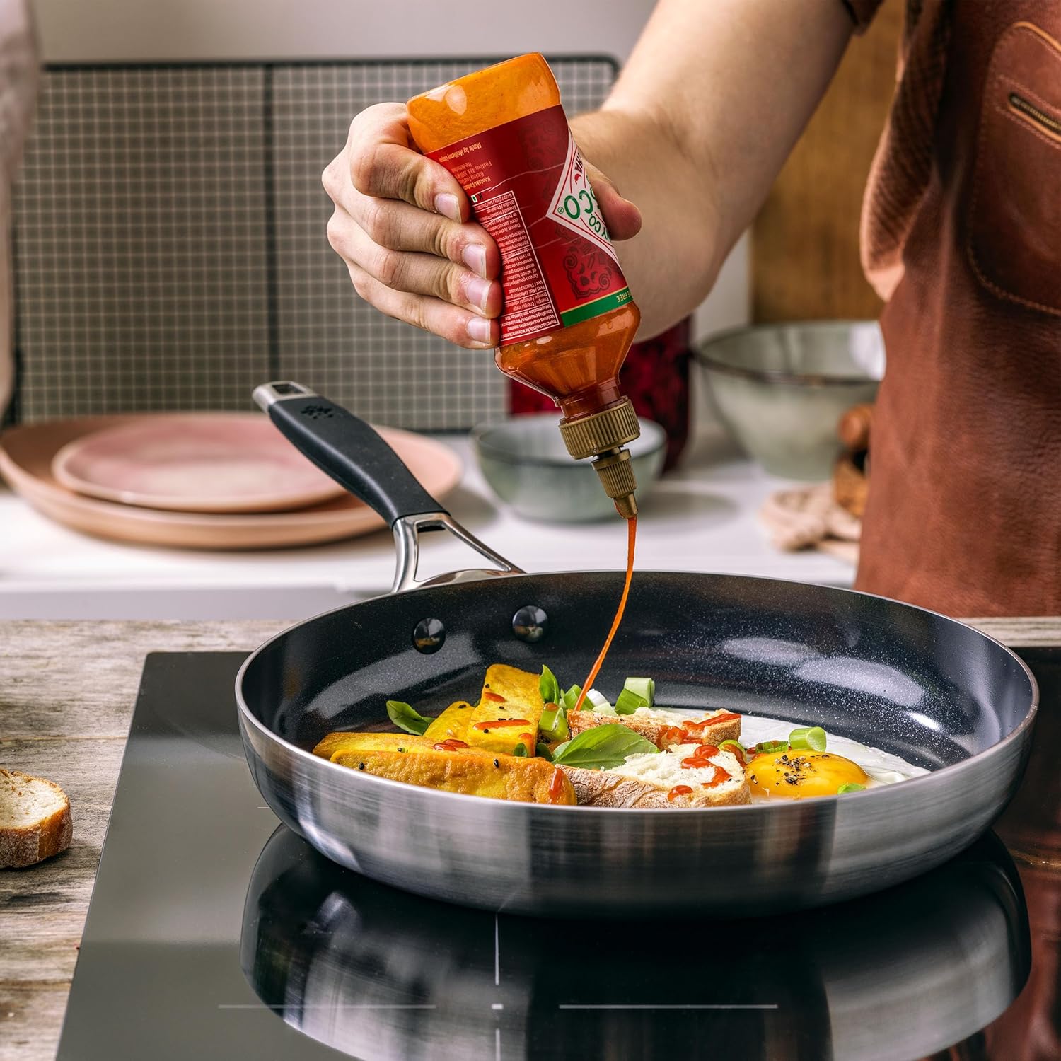 BK Intelligence Stainless Steel Induction 8" Nonstick Frying Pan Skillet, PFAS Free, Dishwasher Safe, Black