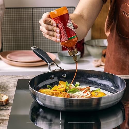 Vista 7 de BK Intelligence - Sartén antiadherente de acero inoxidable de inducción de 9.5 pulgadas, sin PFAS, apta para lavavajillas, color negro