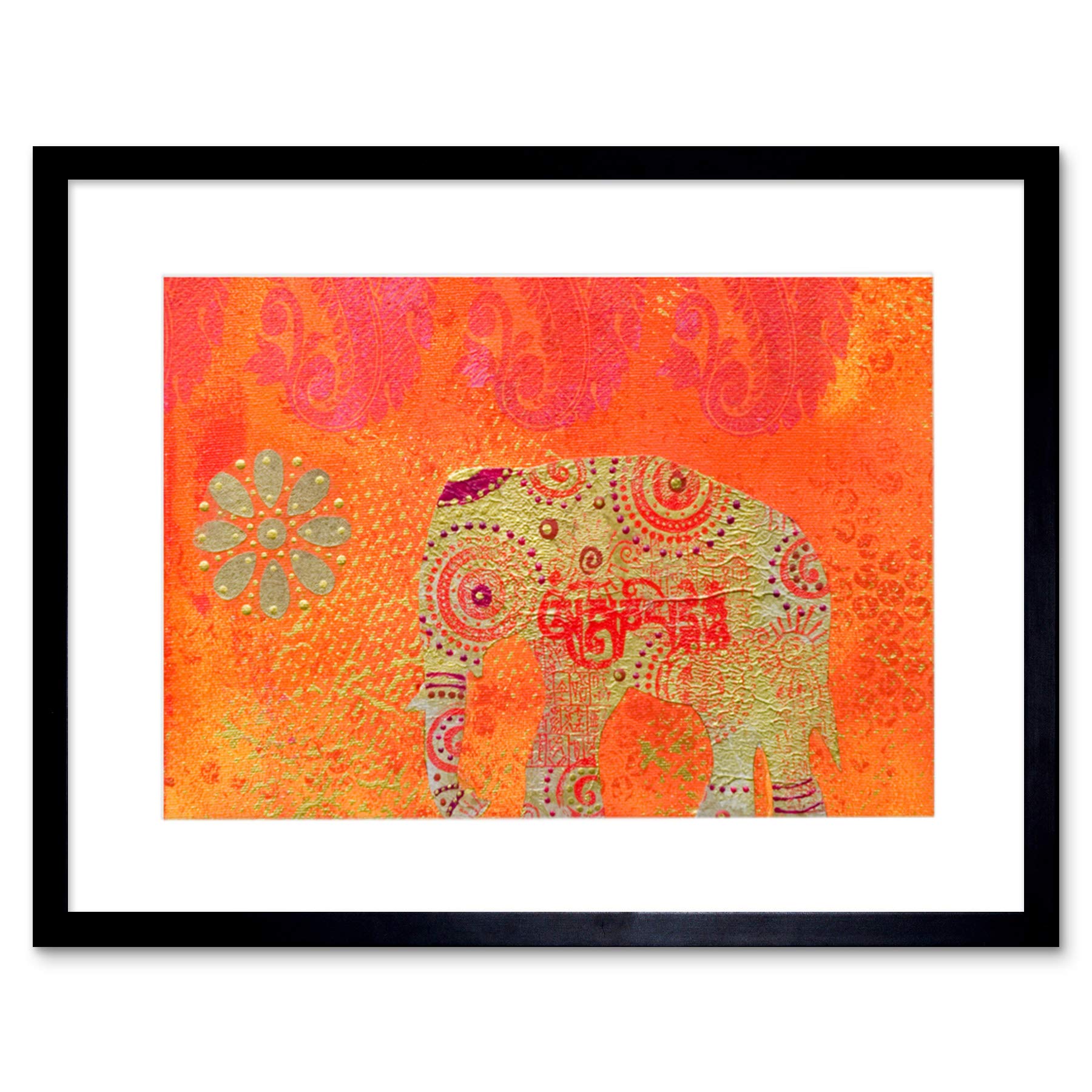 Wee Blue Coo Framed Black 12X16 Indian Elephant Texture Artwork Framed Wall Art Print 12X16 Inch