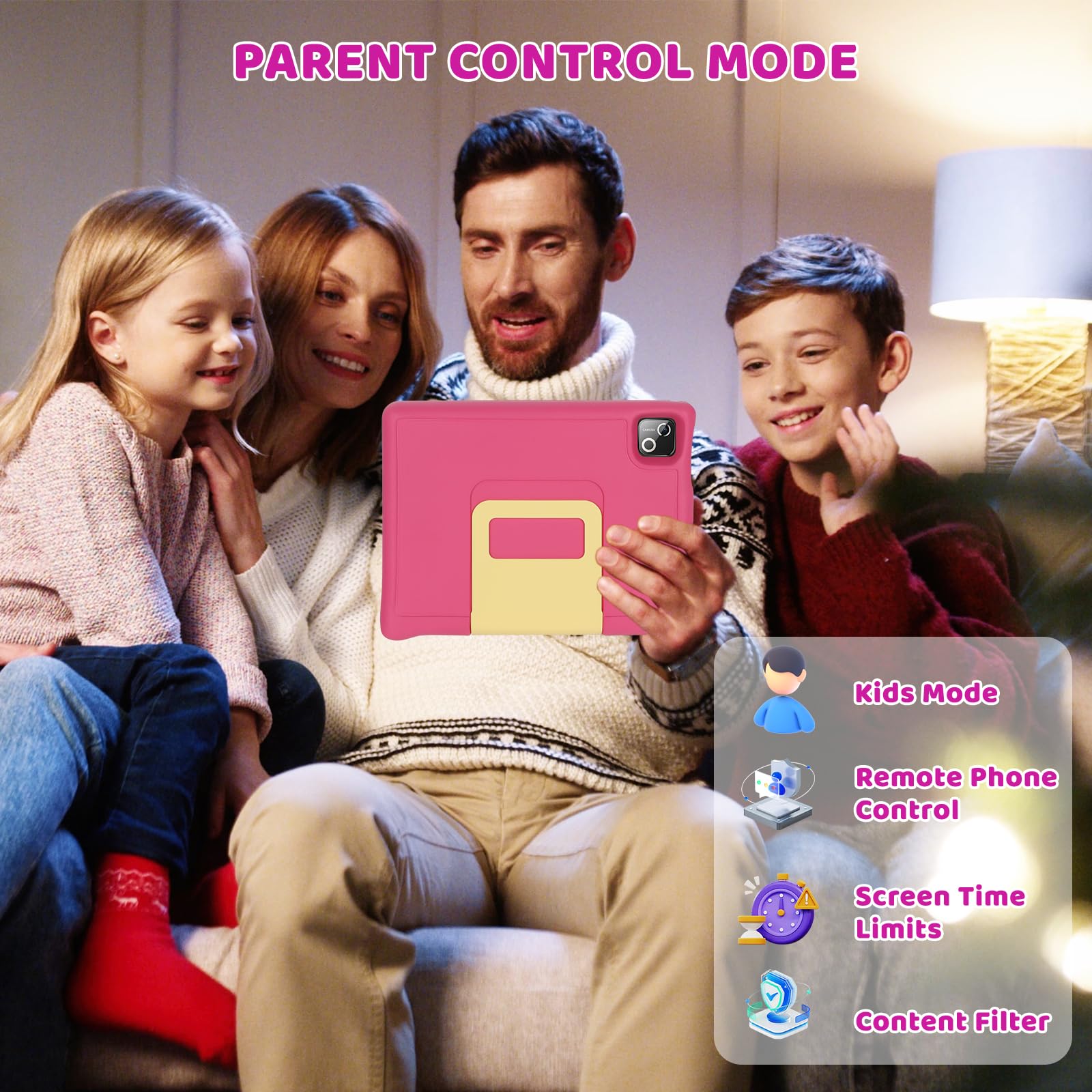 MUISOO 10 Inch Kids Tablet, Android 14, Octa Core Processor, 16GB RAM, 128GB ROM, 1TB TF, 5000mAh Battery, WiFi, Bluetooth, Type-C (Pink) — view 3
