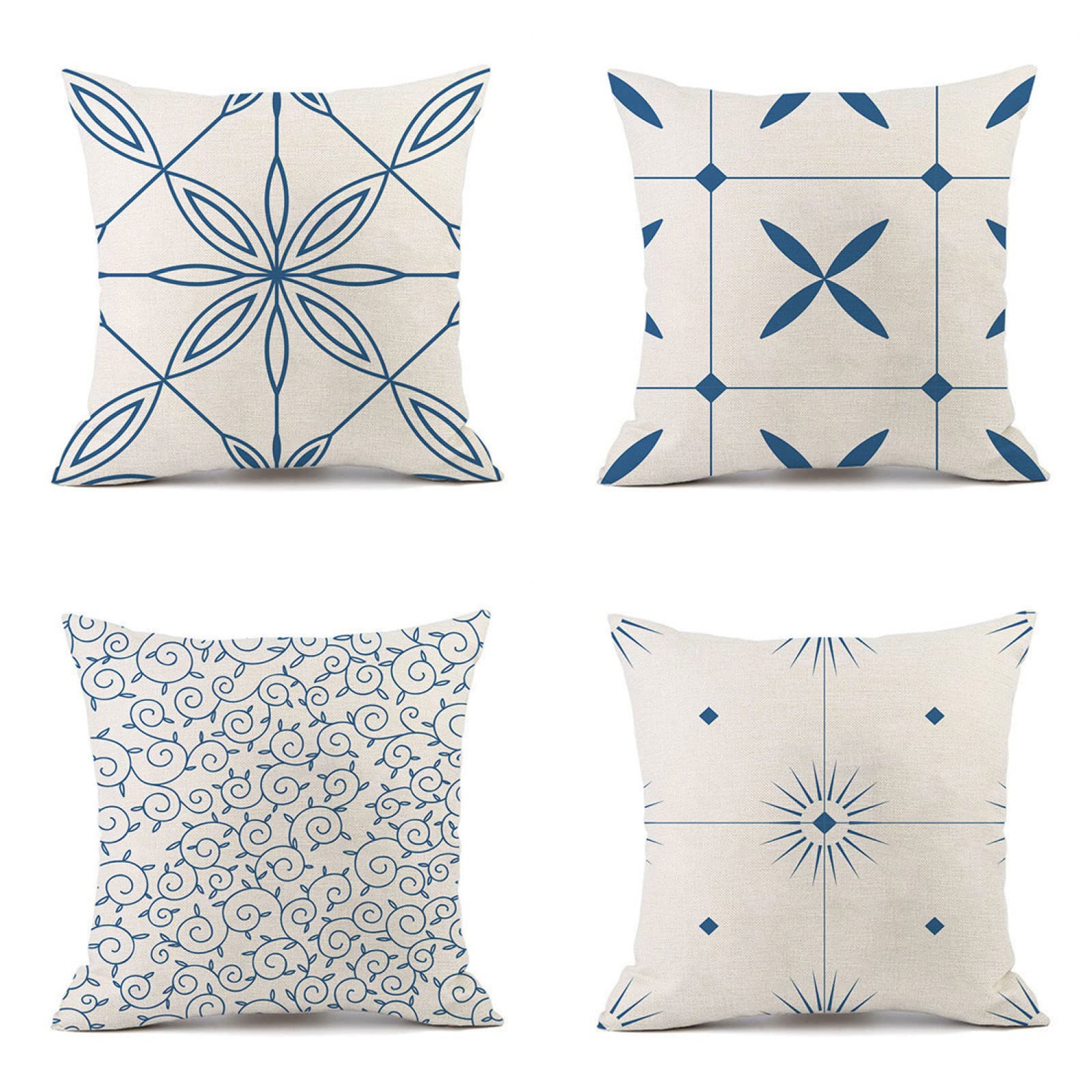 Taie d'oreiller 60x60cm lin coussin de canapé déco taie oreiller carré bleu