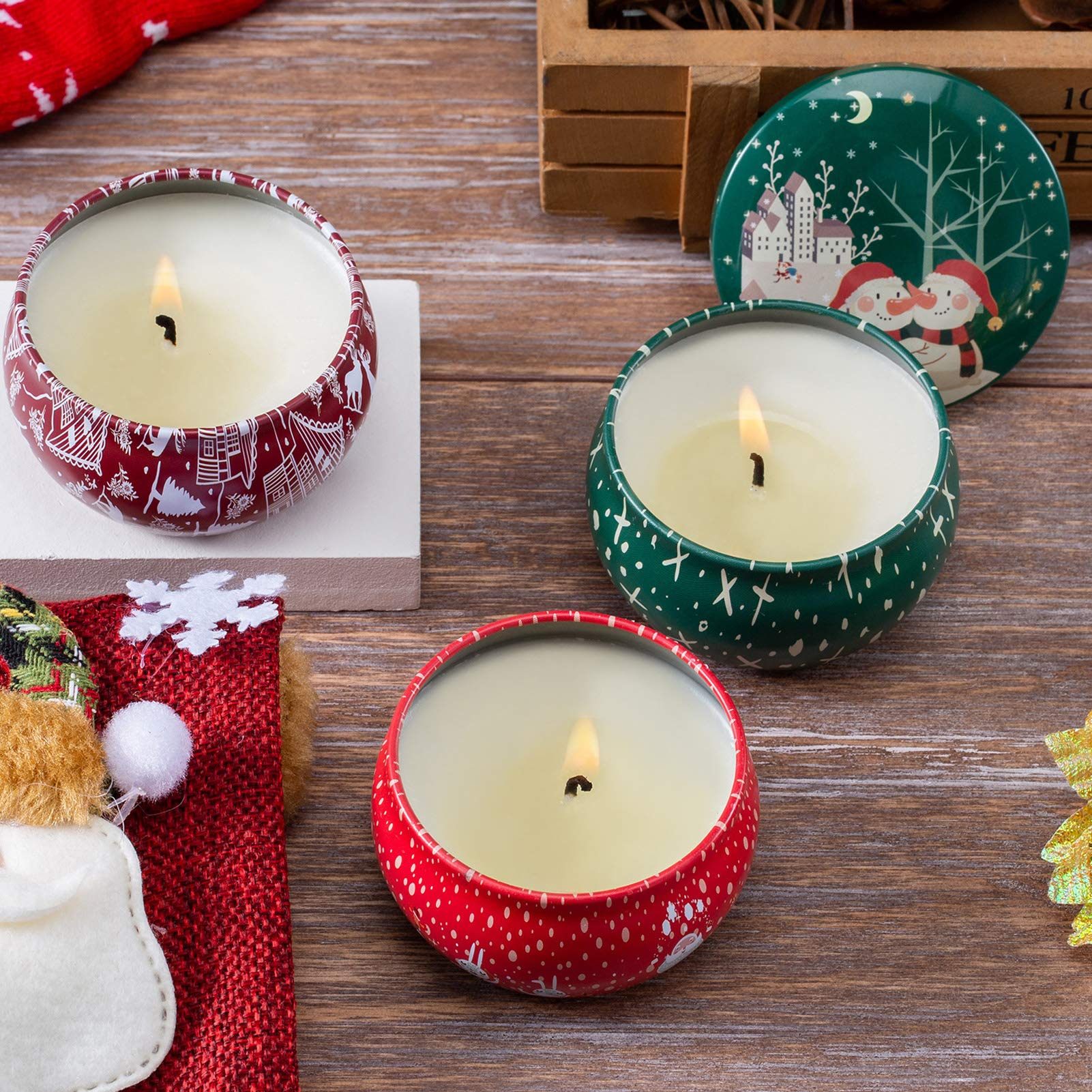 Set de las velas con aroma 12, set, puro natural de soja lata de soja cera velas de aromaterapia mujeres día de la madre cumpleaños decoración navideña