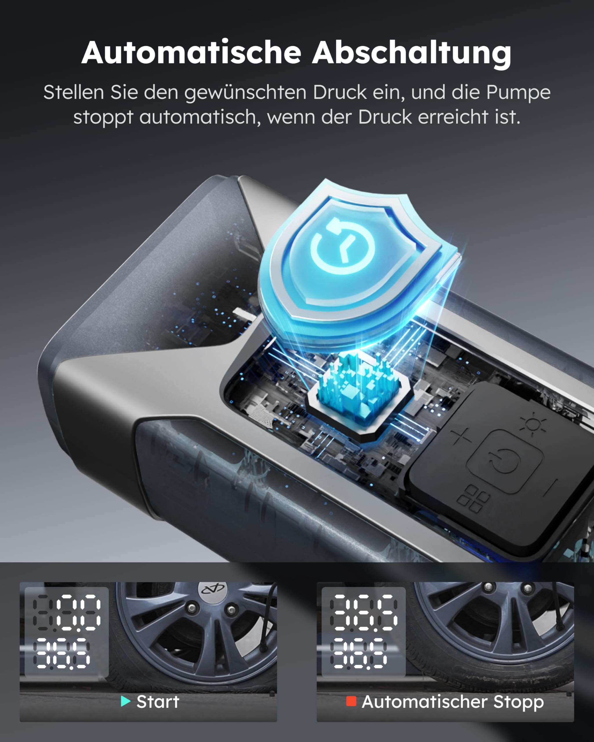 ASMAX Elektrische Luftpumpe 7500mAh, Fahrradpumpe 160PSI/11Bar mit Reifendruckmesser, tragbarer Akku Kompressor, Mini Reifenpumpe mit LED Licht für Autos, Wohnmobil, Motorräder, Fahrräder, Bälle