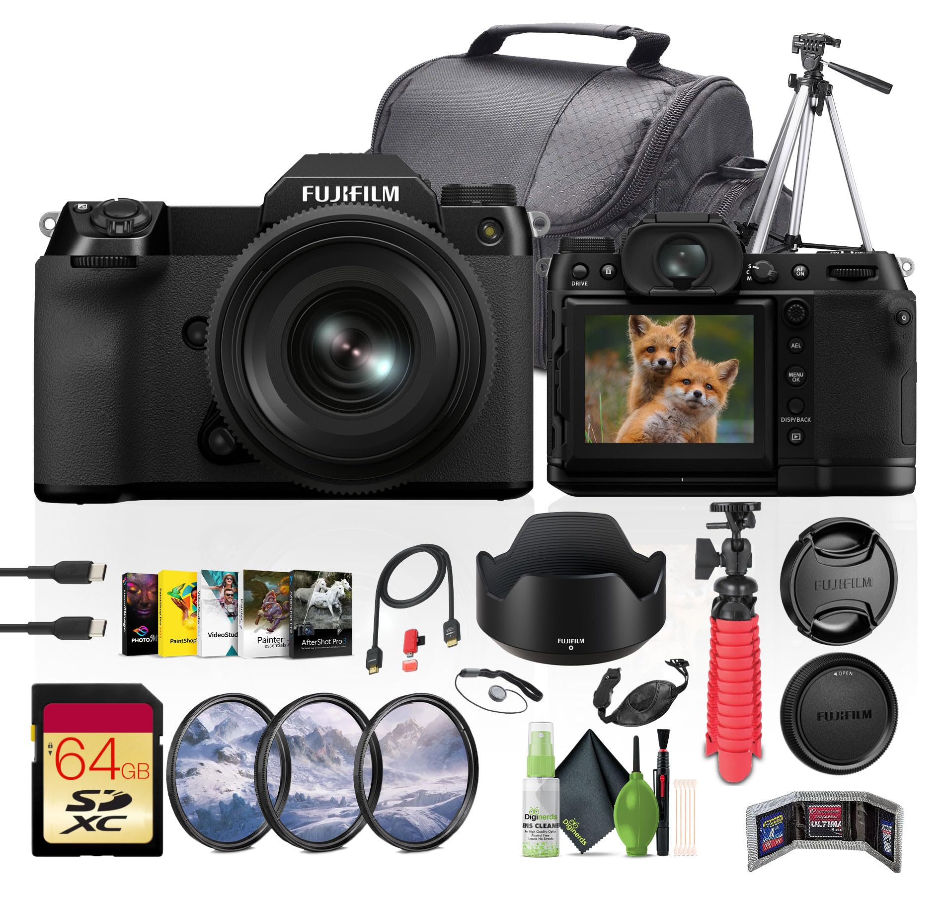 FUJIFILM GFX 50S II with GF35-70mm Medium Format Mirrorless Camera Lens Kit Bundle with 64GB Memory Card + 62mm High Resolution Filter Kit + Tripod +