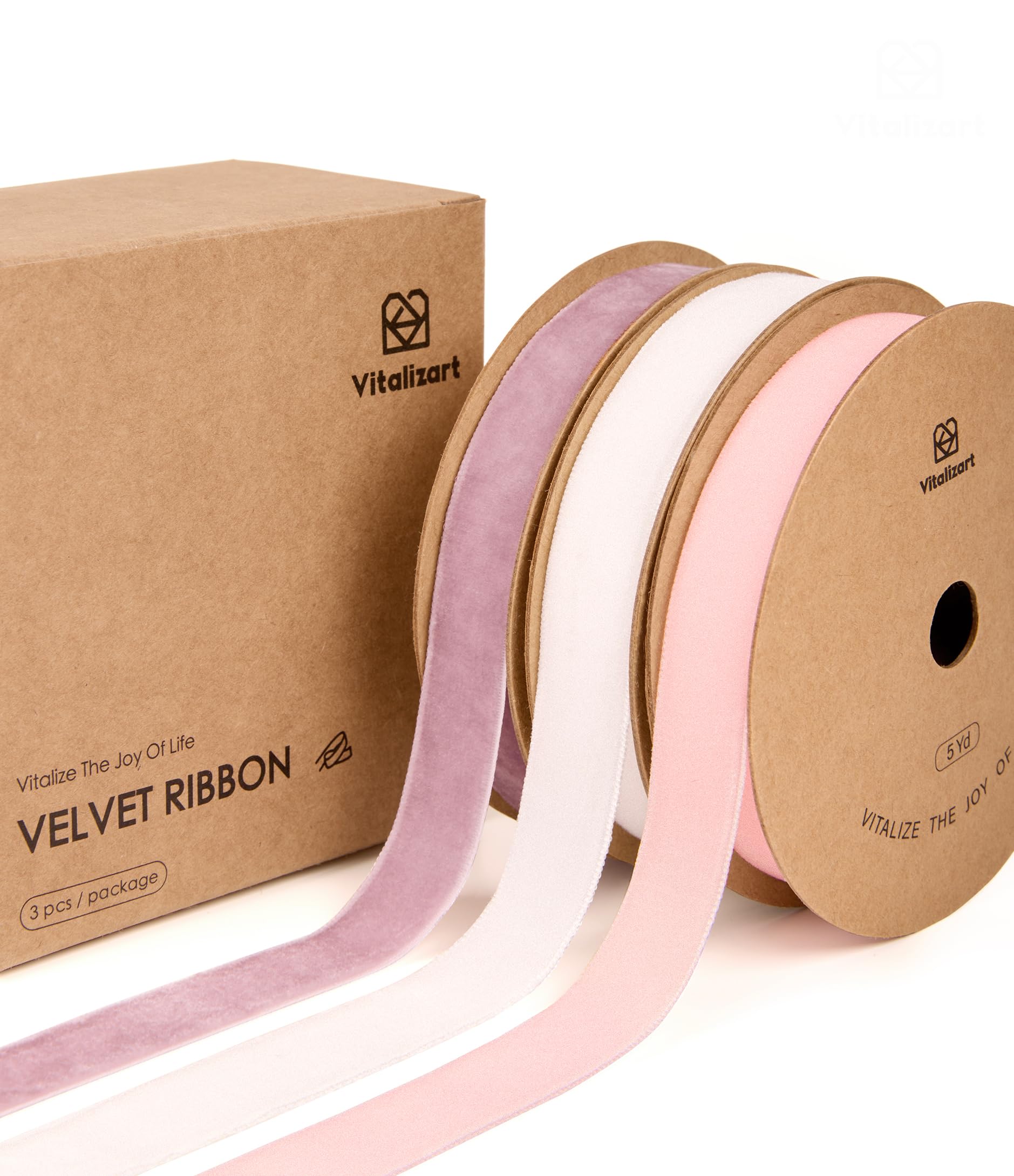 Vitalizart Pink Series Velvet Ribbon 5/8” x 15 Yd (3 Rolls x 5 Yd)