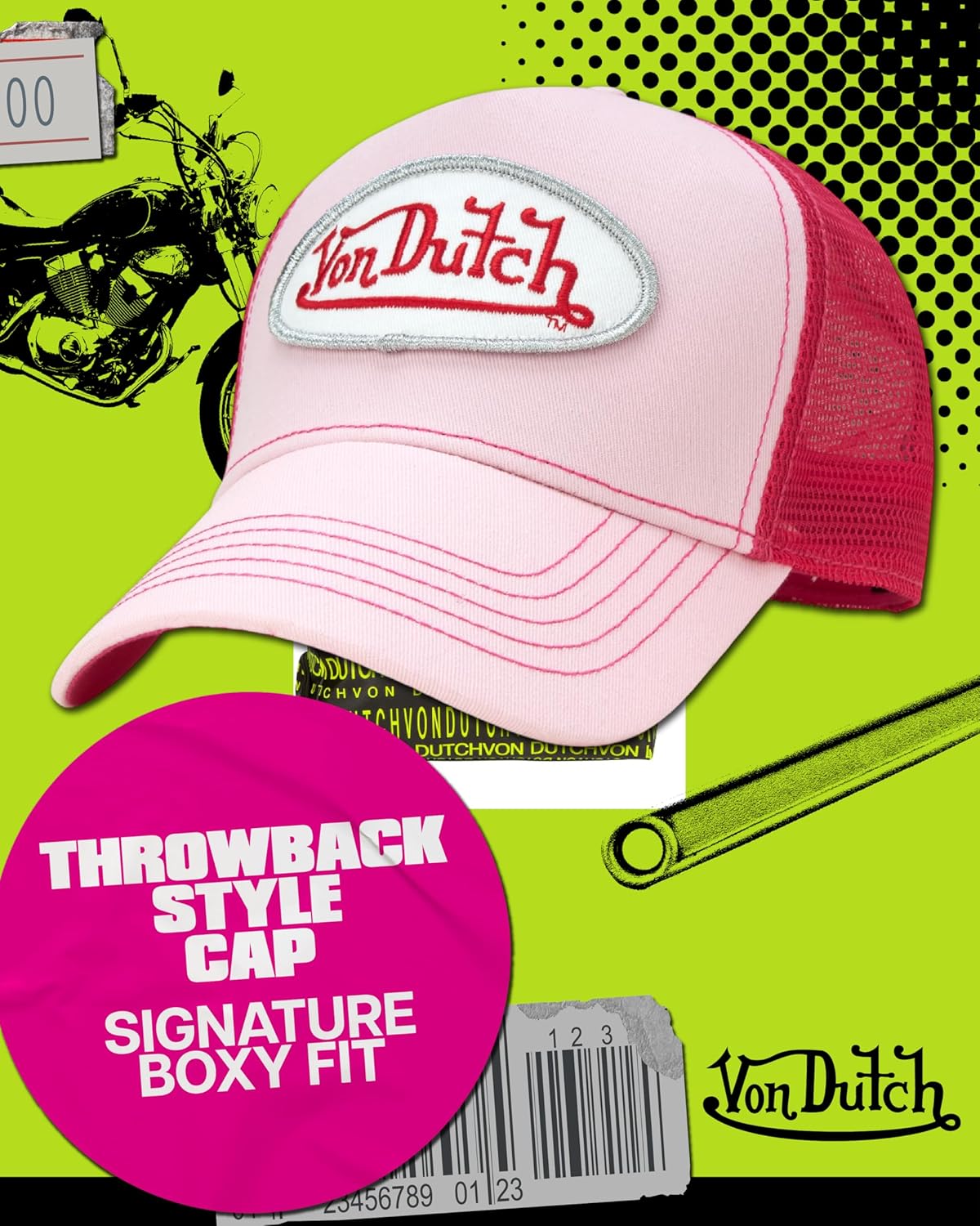 Von Dutch Unisex Trucker Hat - Curved Bill Mesh Back Retro Classic Colorblock Snapback Baseball Cap for Men and Women