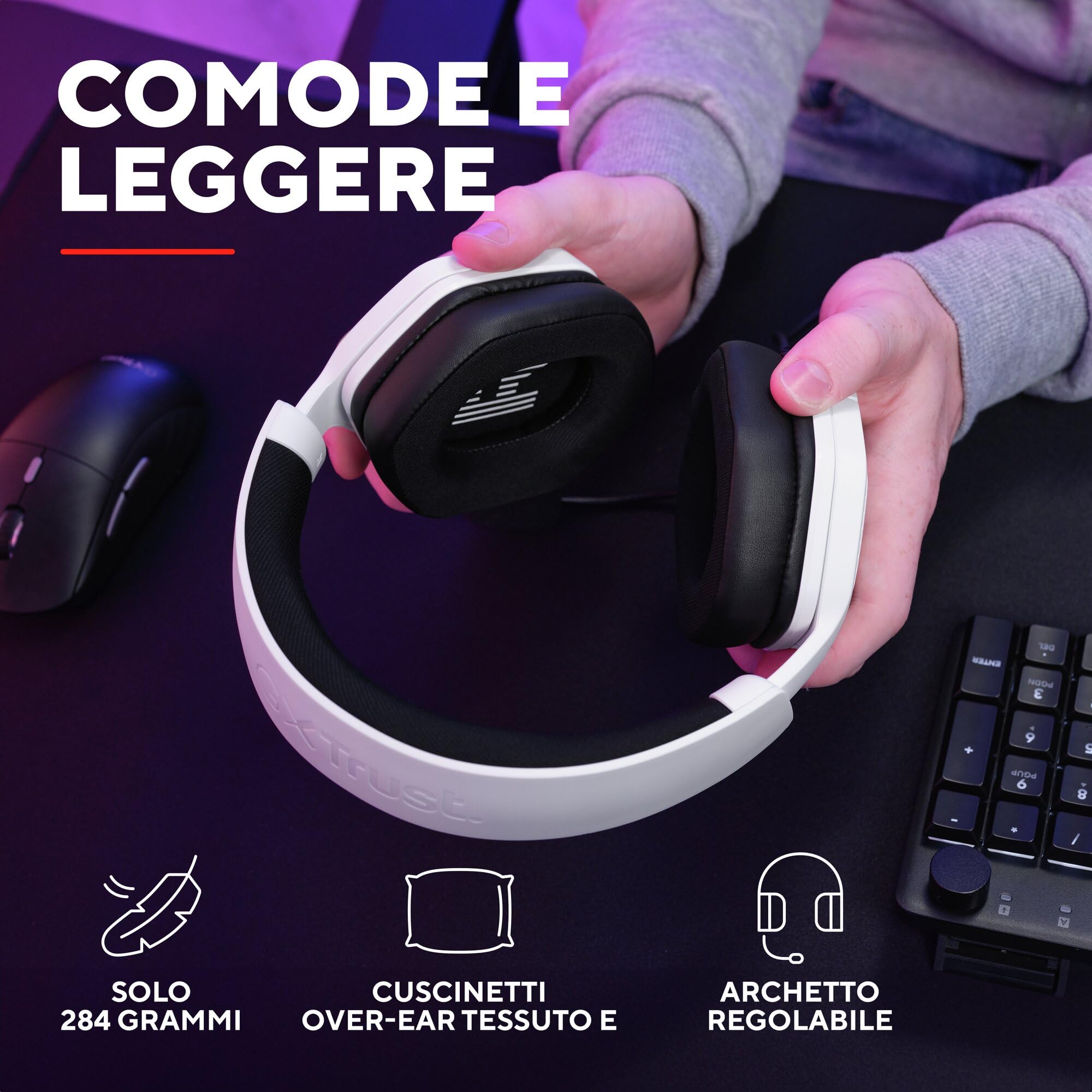 GXTrust 1492W Ravox Cuffie Gaming per PS5 PS4 Switch PC Xbox Mobile, Jack 3.5 mm, Driver da 50 mm, Archetto Imbottito, Cuffie Over Ear con Filo e Microfono Removibile, Bianco