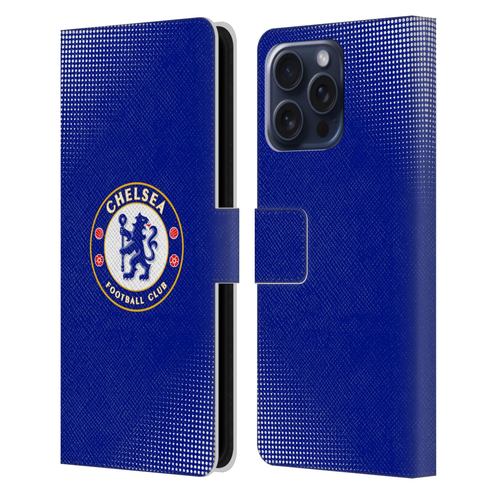 Head Case Designs Officially Licensed Chelsea Football Club Halftone Crest Leather Flip Case Compatible With Apple iPhone 16 Pro Max โ image 1