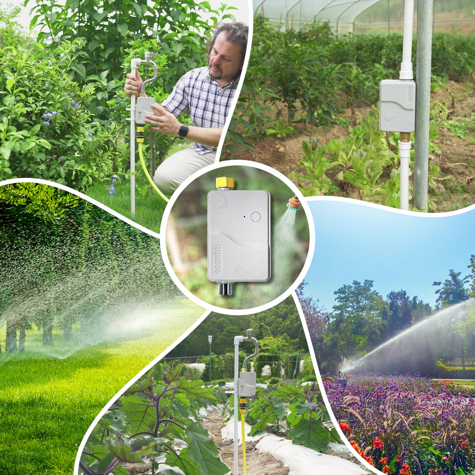 ECOWITT WFC01 Irrigation - Système d'irrigation Automatique de Jardin avec Application - Arrosage de Jardin avec passerelle WiFi - Contrôle étanche IP66 - Programmateur d'eau agricole