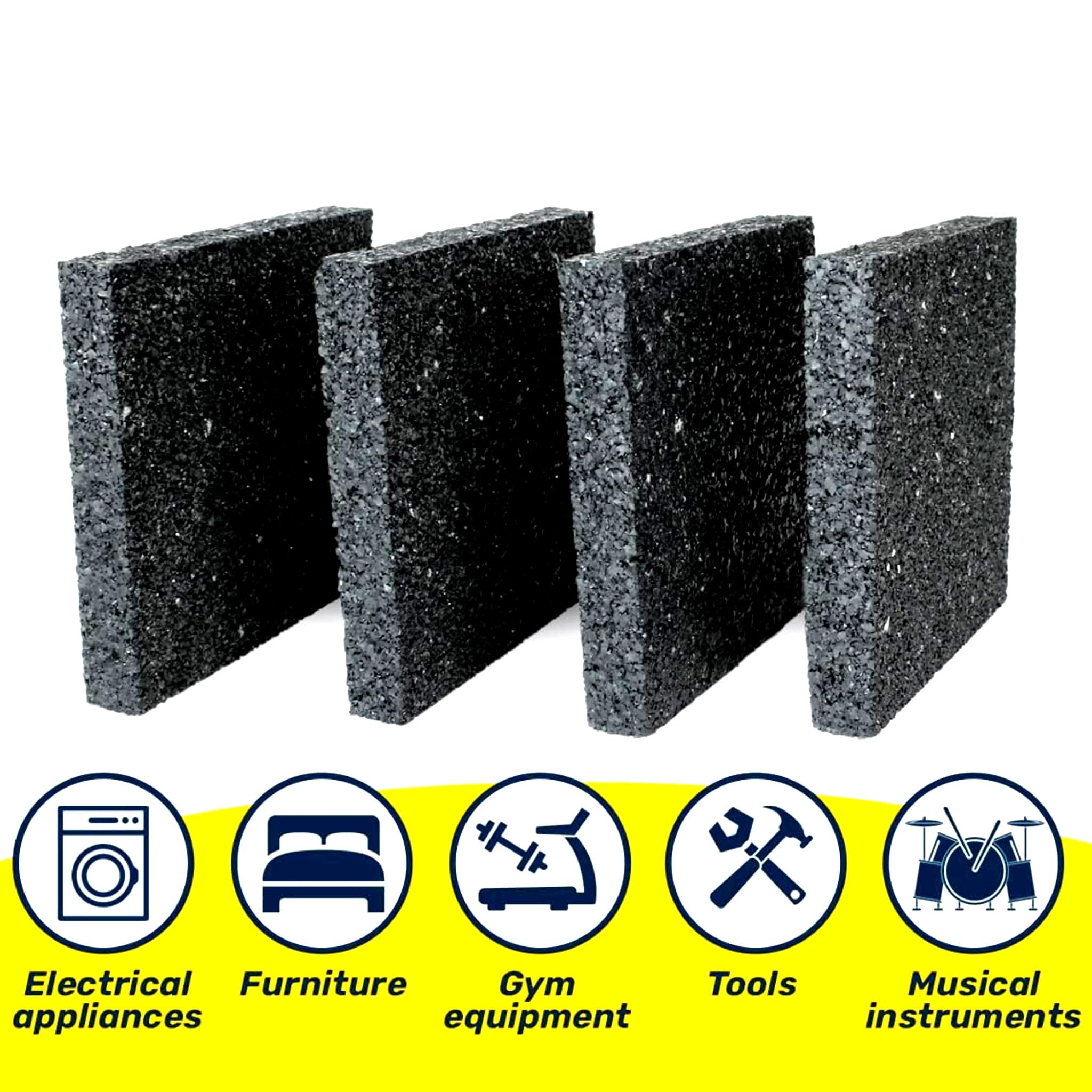 Bricoloco Pastiglie antivibranti Lavatrice e Altri elettrodomestici e macchine pesanti. 75 x 75 x 10 mm. in gomma resistente e durevole ad alta ammortizzazione (16)