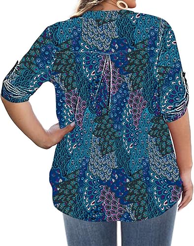 Miniatura 2 de AMCLOS Camisetas de talla grande para mujer, cuello en V, blusas casuales, suaves, holgadas, túnica larga, con pestañas enrollables, con botones