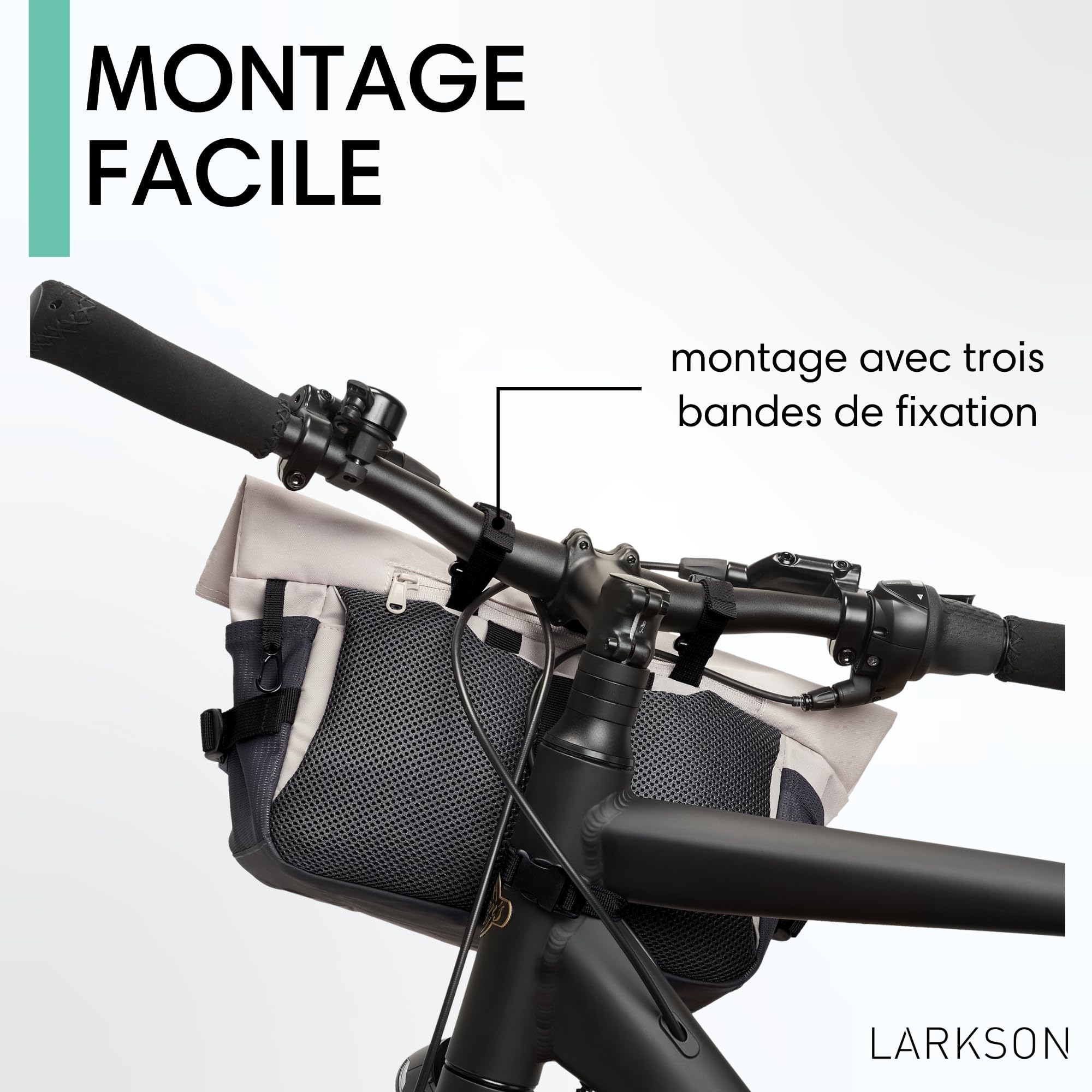 LARKSON Sacoche de Guidon Vélo Beige - Lasse - 2 en 1 Sacoche de Vélo & Sac à Bandoulière - Sacoche Bikepacking pour Guidon Avant avec Réflexion - Hydrofuge