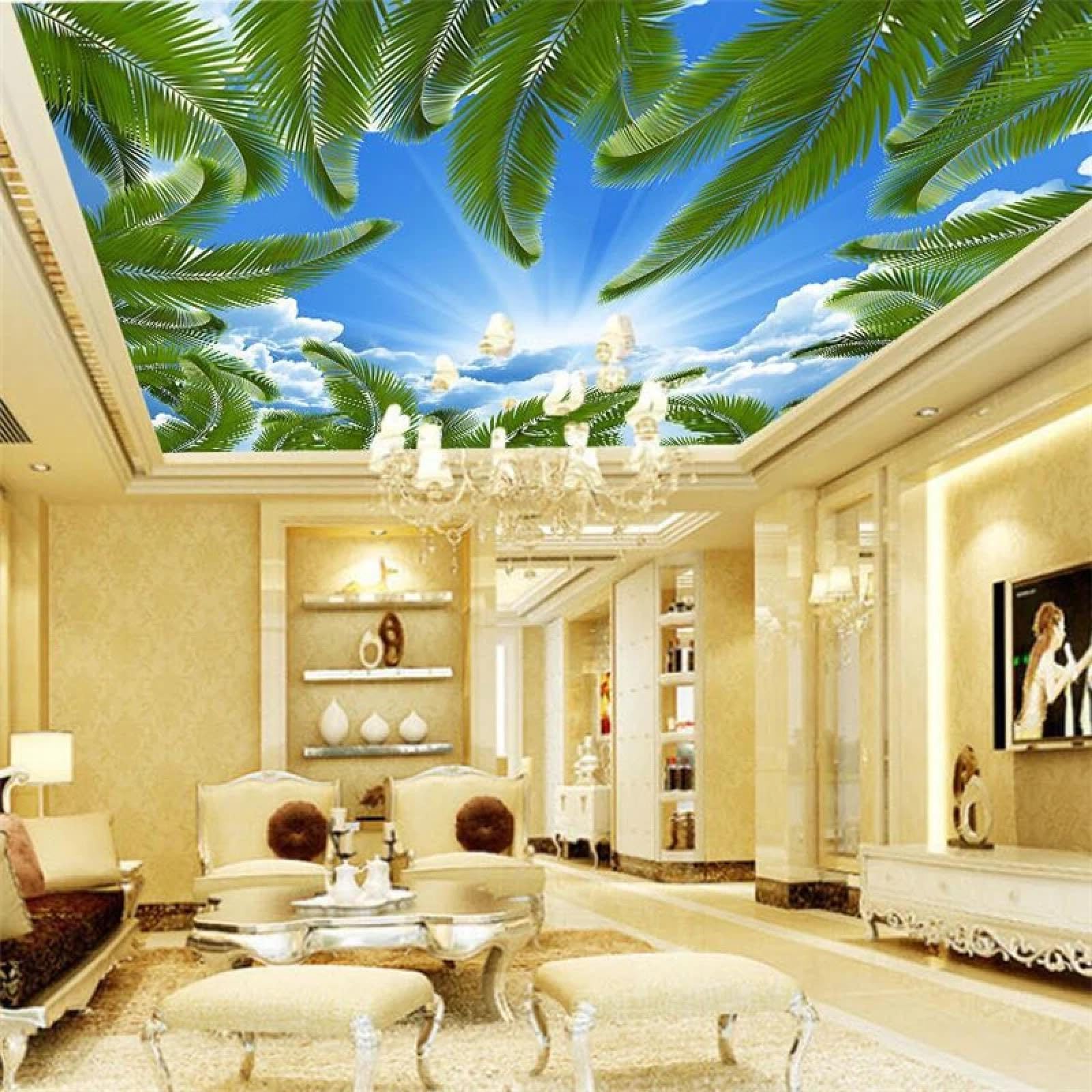 Papier peint mural 3d pour salon, soleil, ciel bleu, nuages ​​blancs, cocotier, chambre à coucher, décoration de la maison, fond, art mural, autocollant en tissu de soie