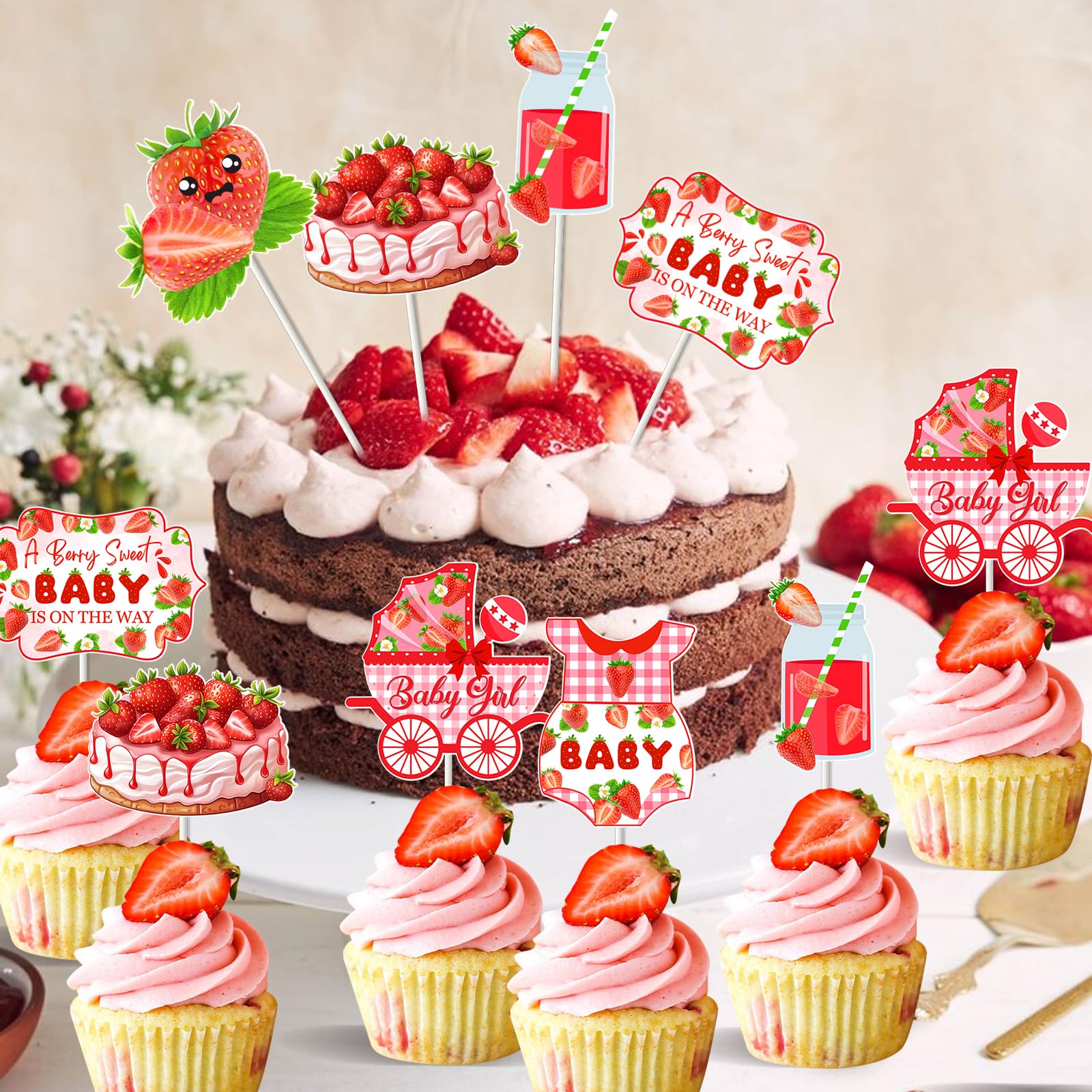 Decorazioni per cupcake a forma di fragola per il primo