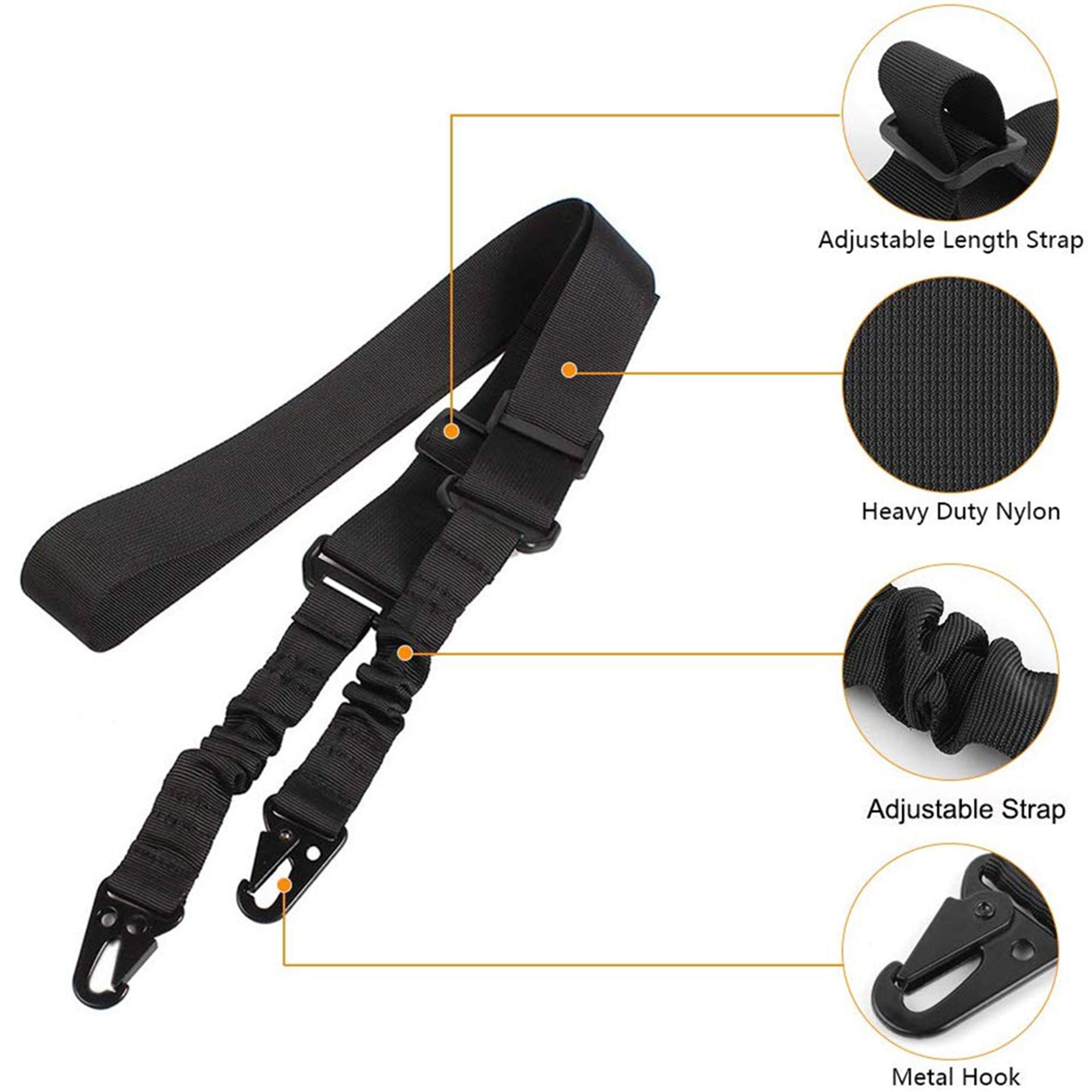 Correa Ajustable Negra + Riel Enganche para Airsoft y Rifle Pack 2 Táctica Point Sling 2 Puntos Multiusos Armas Cuerda Paintball Cinta de Sujeción Paracord Deportes Aire Libre