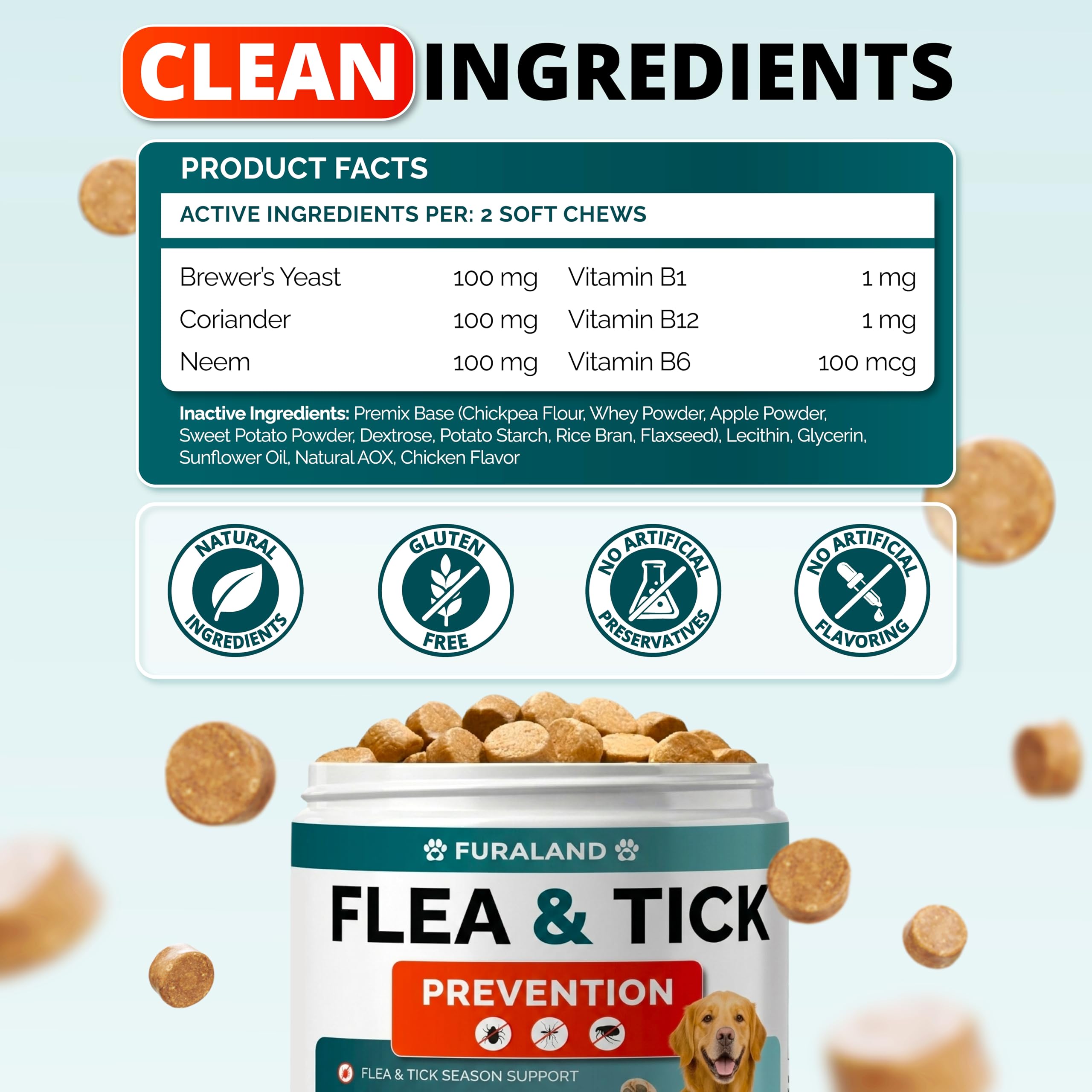 Masticables para pulgas y garrapatas para perros, fabricados en Estados Unidos, 120 masticables suaves