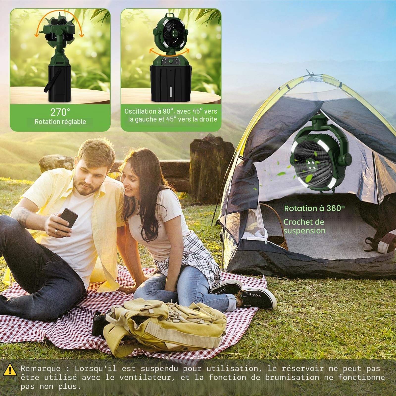 FuBegi Portail d'extérieur pour terrasse, batterie rechargeable de 20 000 mAh, avec seau de 1,6 gal, grande largeur, 4 grandes sorties d'arrosage, pour pêche, voyage, jardin, fête, golf, vert