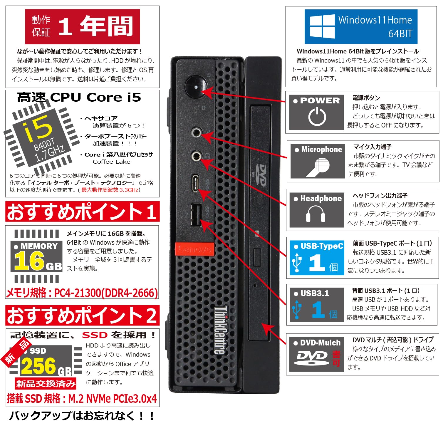 Lenovo ThinkCentre M720q i5 windows11 2台 Lenovo（レノボ） デスクトップパソコン Windows11 office搭載 2画面