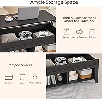 Vista 6 de Yaheetech Mesa auxiliar negra, mesas de centro elevables con compartimento de almacenamiento oculto y estante abierto, mesa emergente para sala
