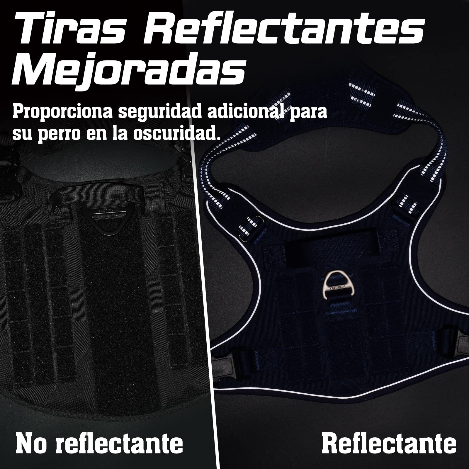 rabbitgoo Arnes Perro Antitirones, Arnes Perro Grande Mediano Transpirable, Arnes Táctico Perro Ajustable con Asa Anillos y Molle, Chaleco Durable Reflectante para Adiestrar, Caminar, Cazar, Azul XL