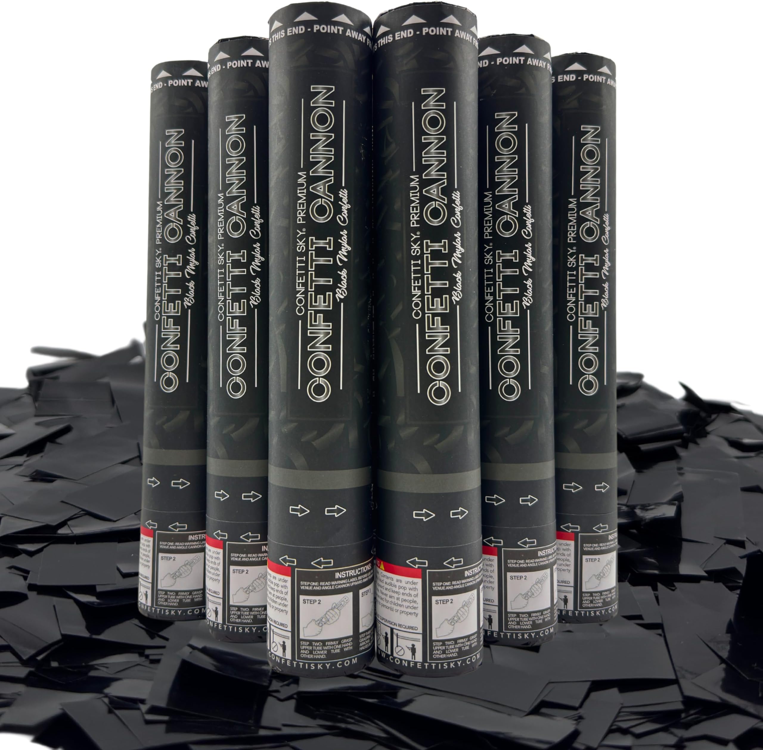 Confetti Sky [6 Pack] 12 Inch Confetti Cannons | Black Confetti Poppers for Wedding Celebration, Birthday Party, Pranks, Graduation, Christmas Eve and New Year Celebration