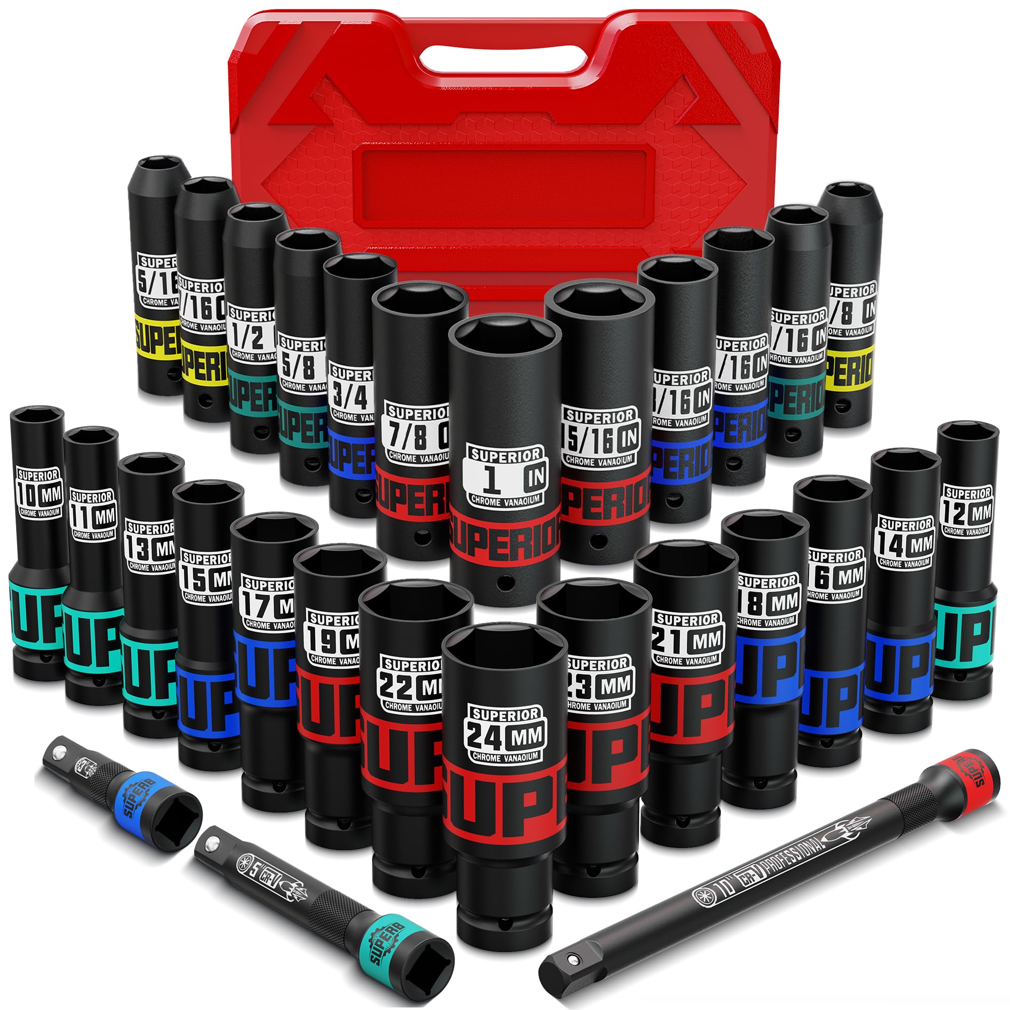 Aiourx 30 Piece 1/2 Drive Impact Socket Set