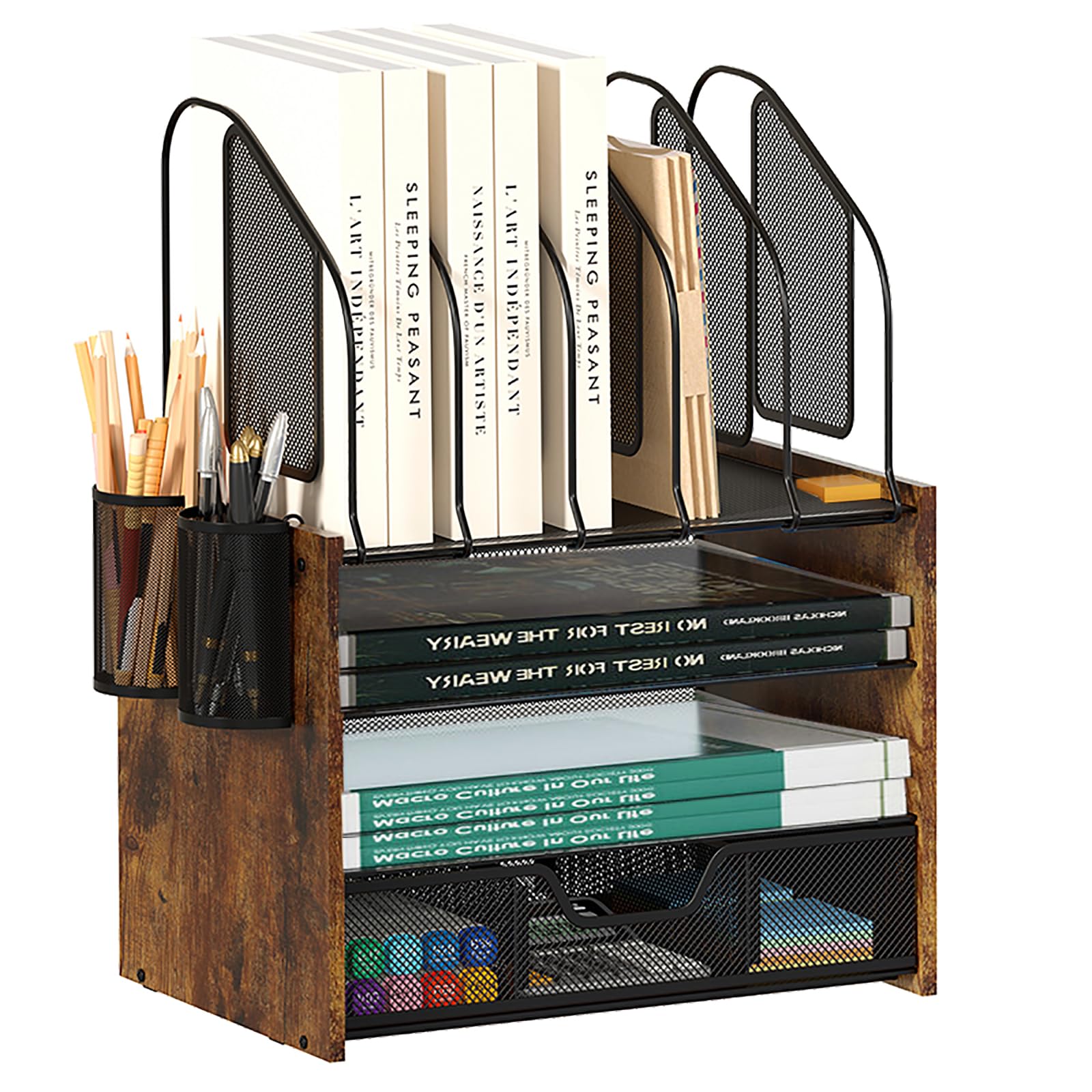 Drewniany organizer na biurko – 3-poziomowy organizer na dokumenty na biurko, drewniana taca na papier, organizer na biurko i akcesoria do papieru, poczty, notebooków, artykułów piśmienniczych