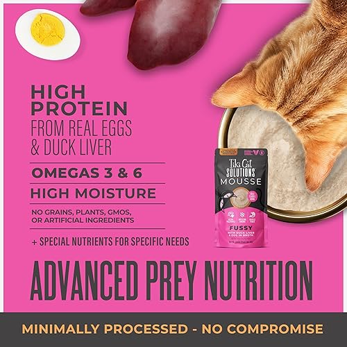 Miniatura 5 de Tiki Cat Solutions Fussy Mousse, hígado de pato y huevo, especialmente formulado para apoyar la digestión saludable, gato húmedo funcional para
