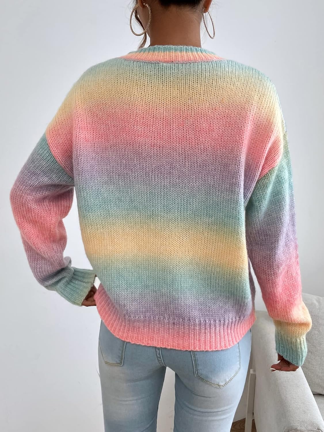 Floerns Women's Drop Shoulder Long Sleeve Crew Neck Sweater Pullover Top - Image 2