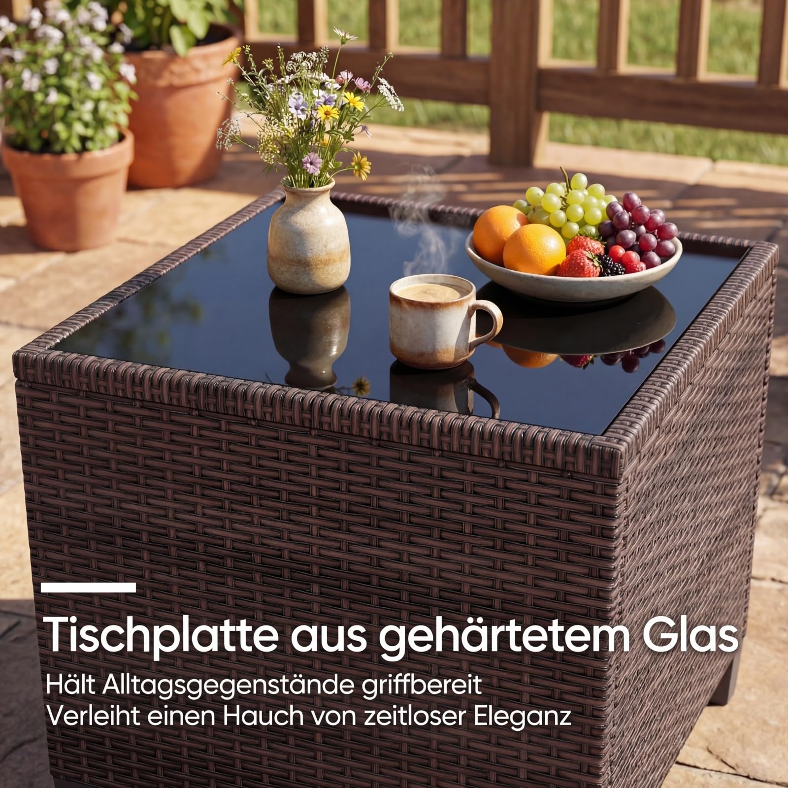 GIANTEX Rattan Gartenmöbel Set, Balkonmöbel Kleiner Balkon, Lounge Gartenmöbel Set, Balkon Möbel für 2 Personen, Gartenlounge Set 2 Sessel & Tisch, 3 tlg. Gartensitzgruppe inkl. Sitz- und Rückenkissen