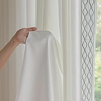 VisionaryHomeDesign White Linen Pinch Pleat Curtains with Embroidered Trim, Semi-Sheer Panels 50x96 (2 Panels) for Bedroom & Patio Doors