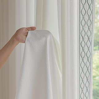 VisionaryHomeDesign White Linen Pinch Pleat Curtains with Embroidered Trim, Semi-Sheer Panels 50x96 (2 Panels) for Bedroom & Patio Doors