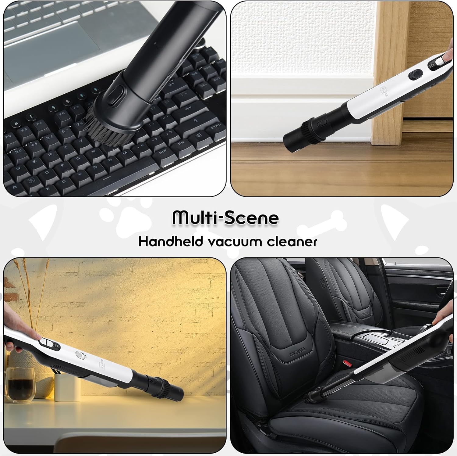 Handheld Cordless Vacuum Cleaner, Portable Car Vacuum with 18KPa Suction Power, Quick-Charge Hand Vac with LED Headlight & Storage Dock for Home Office Desk Keyboards Pet Hair, White - Image 6