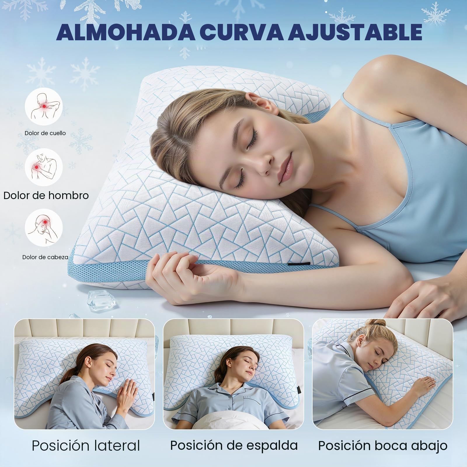 Almohada Viscoelástica Regulable, Soporte Cervical, Alivia Dolor de Cuello | Tamaño Queen*2, Curva Ergonómica, Altura/Firmeza Regulable, Funda Reversible Lavable, Lado Bambú & Lado Fresco, OEKO-TEX