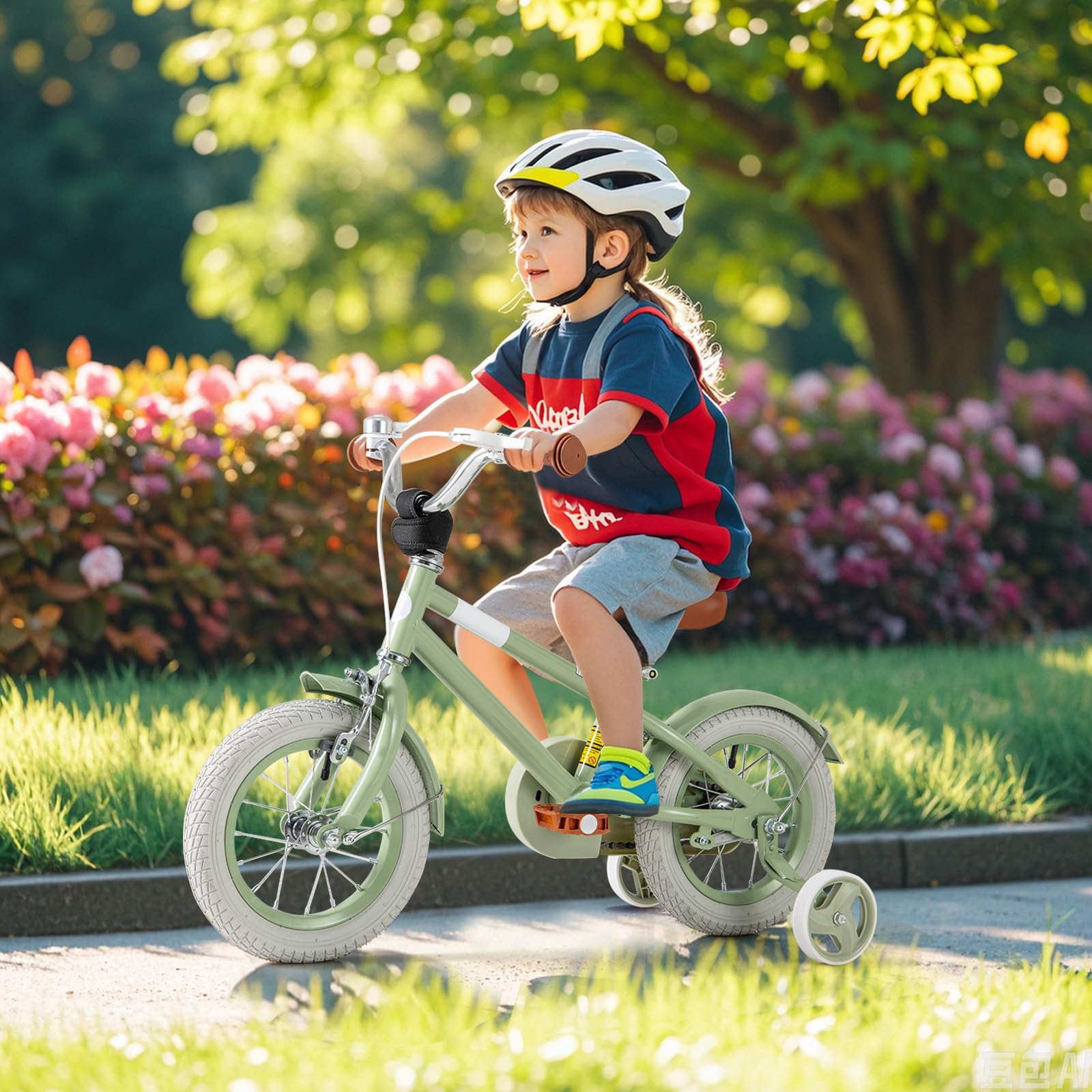 BABY JOY Kids Bike, 12 Inch Sport Style Children's Bicycle with Vivid Color, Training Wheels, Adjustable Handlebar & Saddle, Handbrake & Coaster Brake, Boys Girls Bike for 3-4 Years Old (Lawngreen)