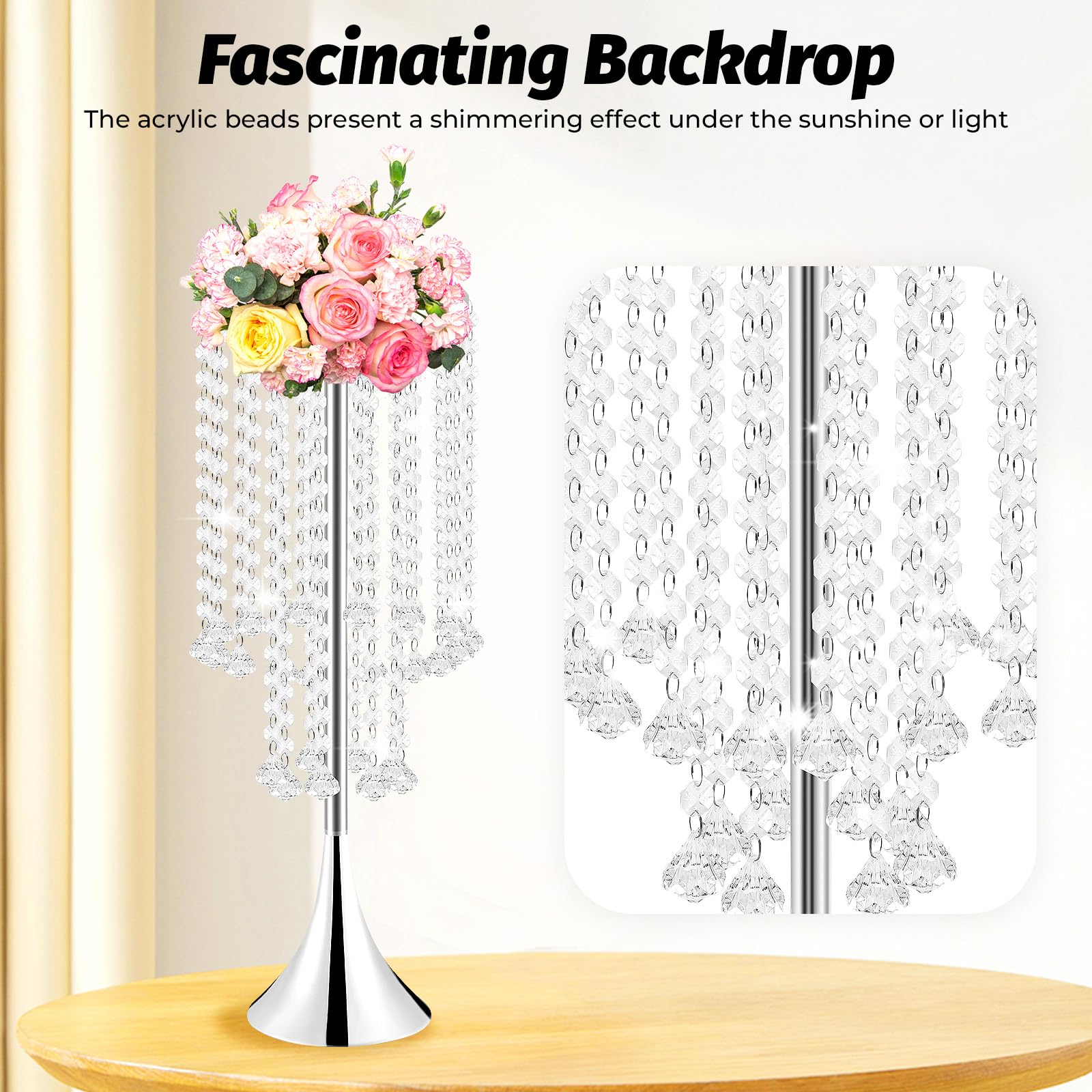 Blumenvase aus Metall und Acryl Kristall für Hochzeit Party Dekoration 55cm Höhe 10er Set