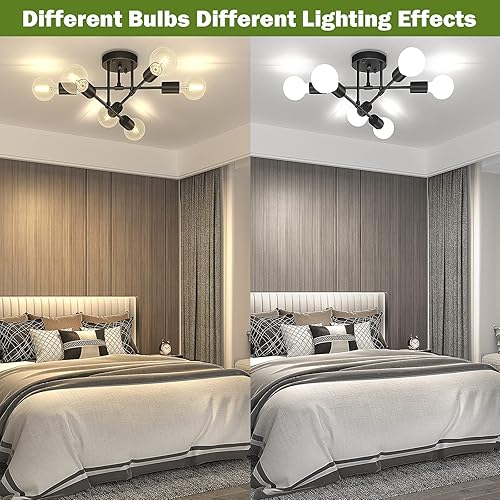 Miniatura 4 de Asnxcju Lámpara de techo moderna semiempotrada, lámpara Sputnik negra de 6 luces para iluminación de dormitorio, lámpara de cocina industrial para
