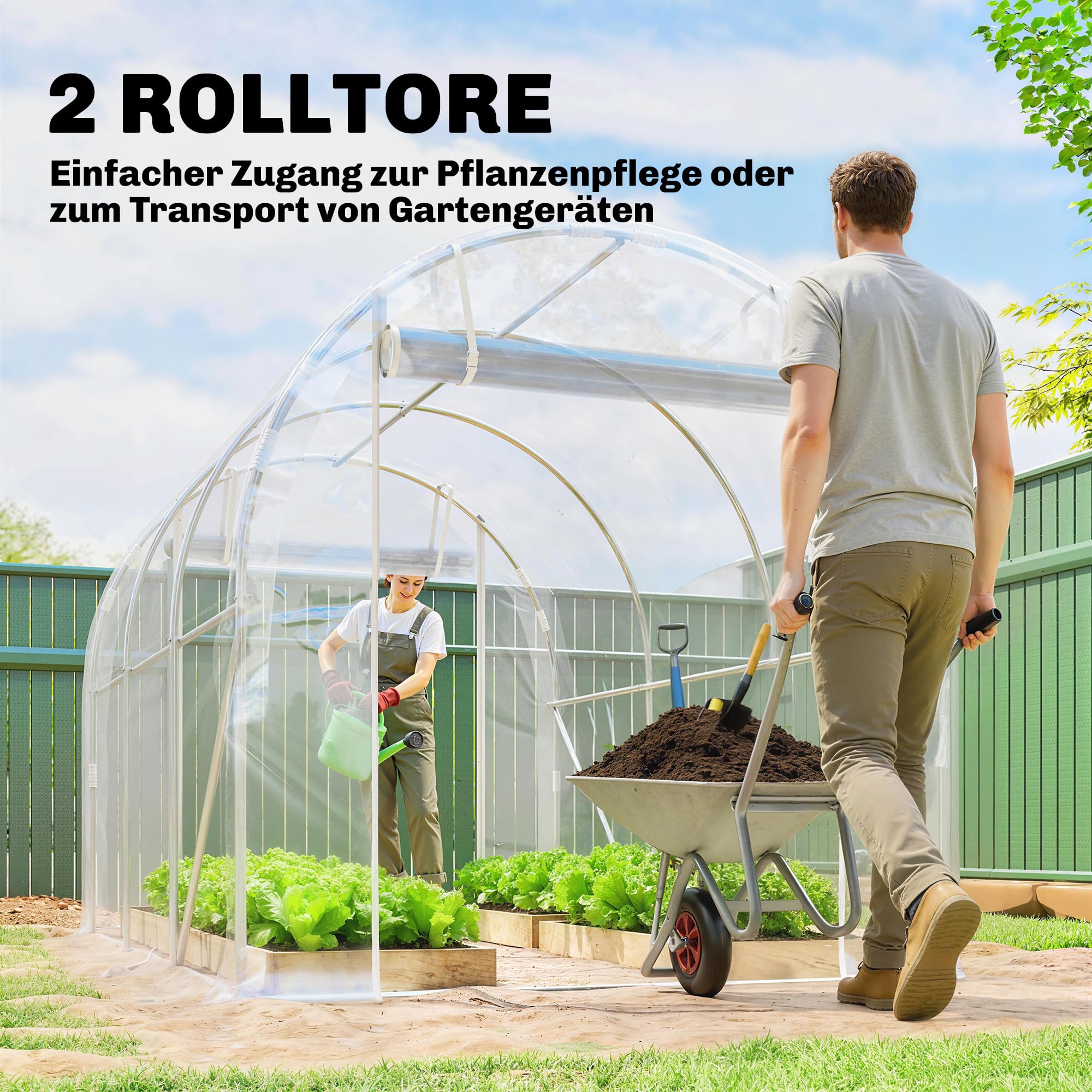 Outsunny Foliowa szklarnia ok. 3 x 2 x 2 m z rolowanymi drzwiami na zamek błyskawiczny, wspornikami i przedłużonymi krawędziami, PE 150 g/m², odporna na promieniowanie UV, tunel foliowy, zimowa