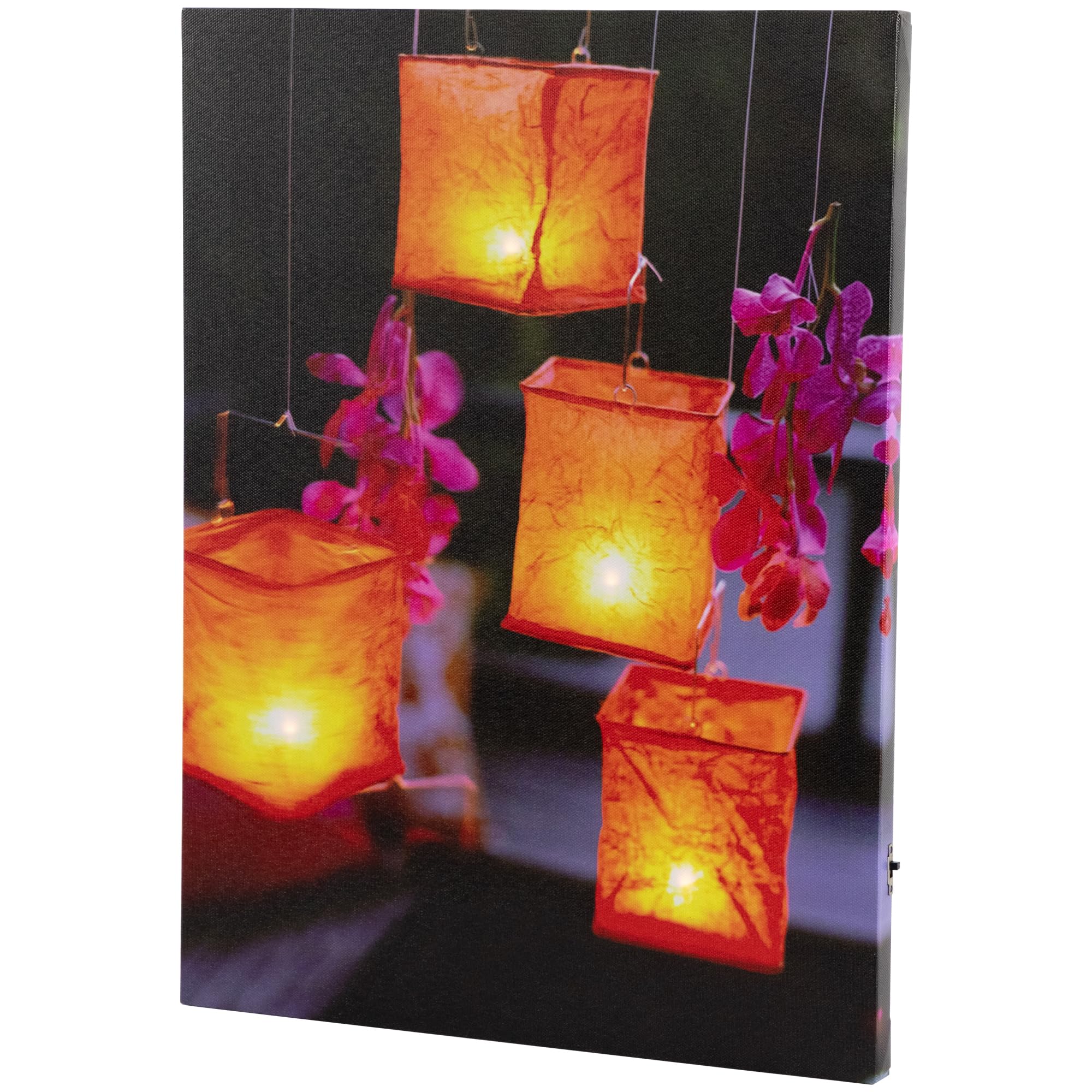 Northlight LED Lighted Flickering Garden Lantern Candles with Pink Orchids Canvas Art 15.75