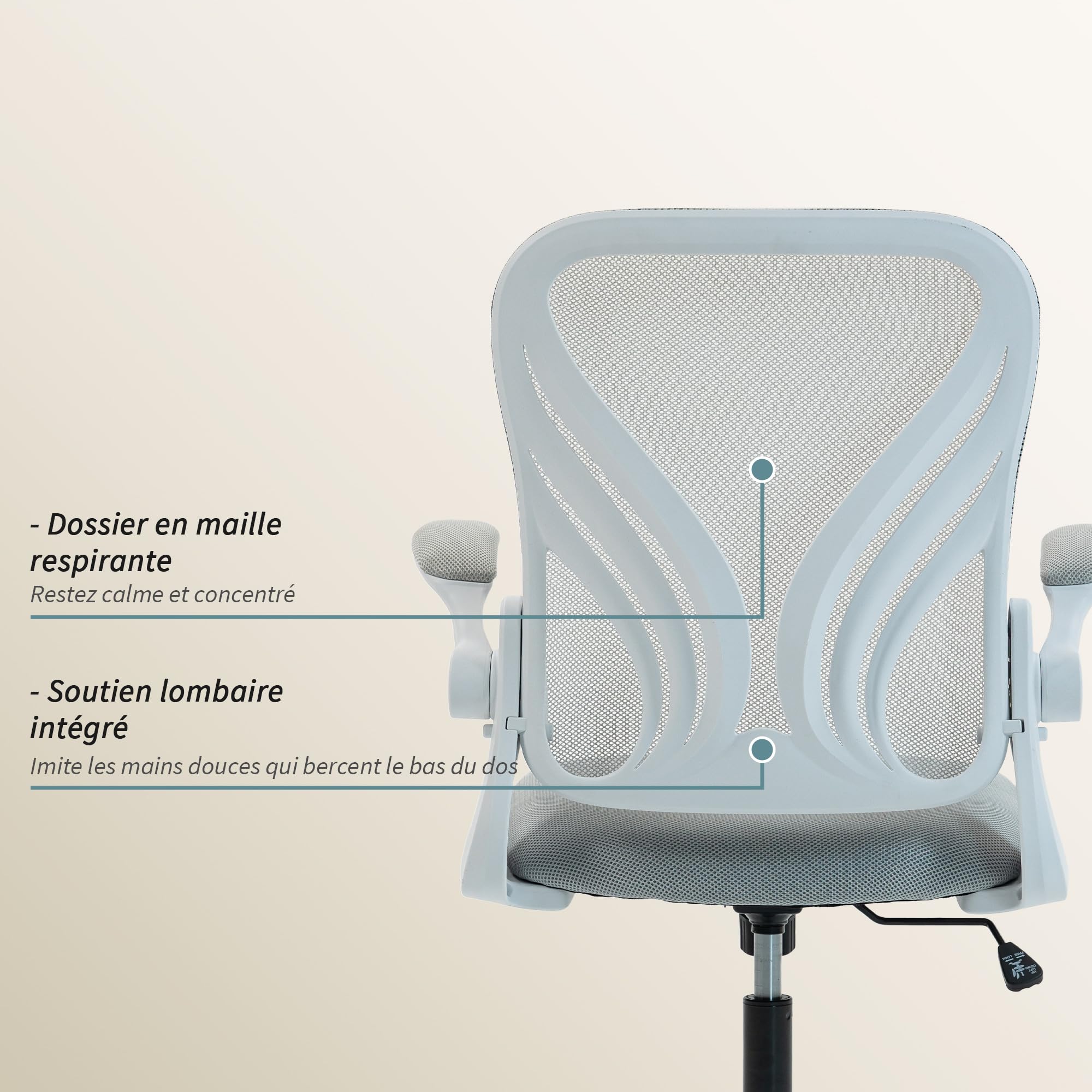 HOMCOM Chaise Bureau Ergonomique Dossier Rabattable Gris Clair