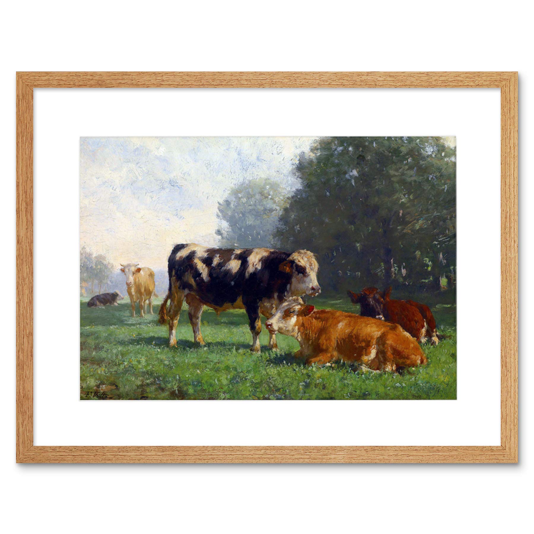Wee Blue Coo Painting Landscape Rural Study Voltz Cows Pasture Framed Wall Art Print